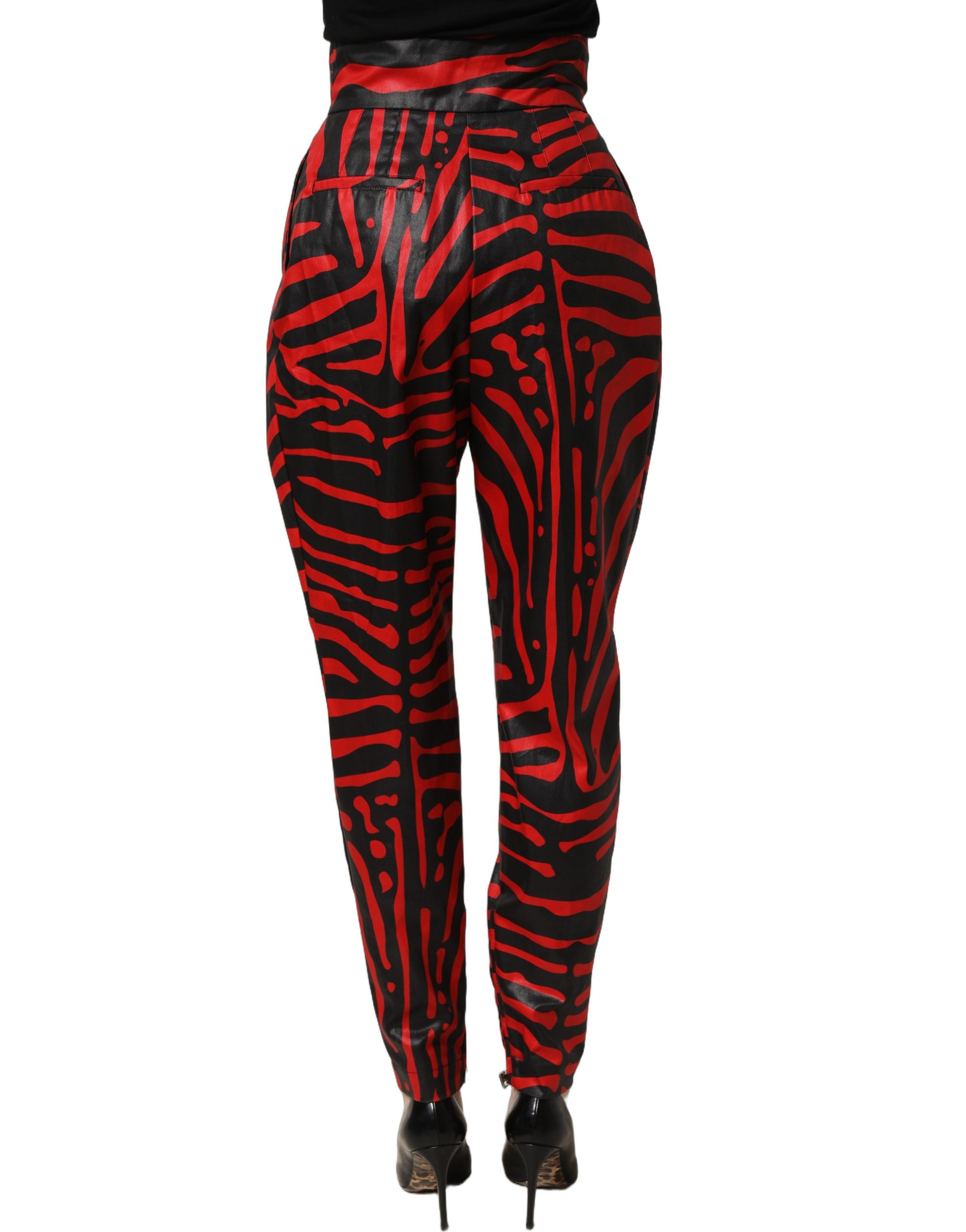 Dolce & Gabbana Red Black Zebra Print Cotton HighWaist Pants - Image 5