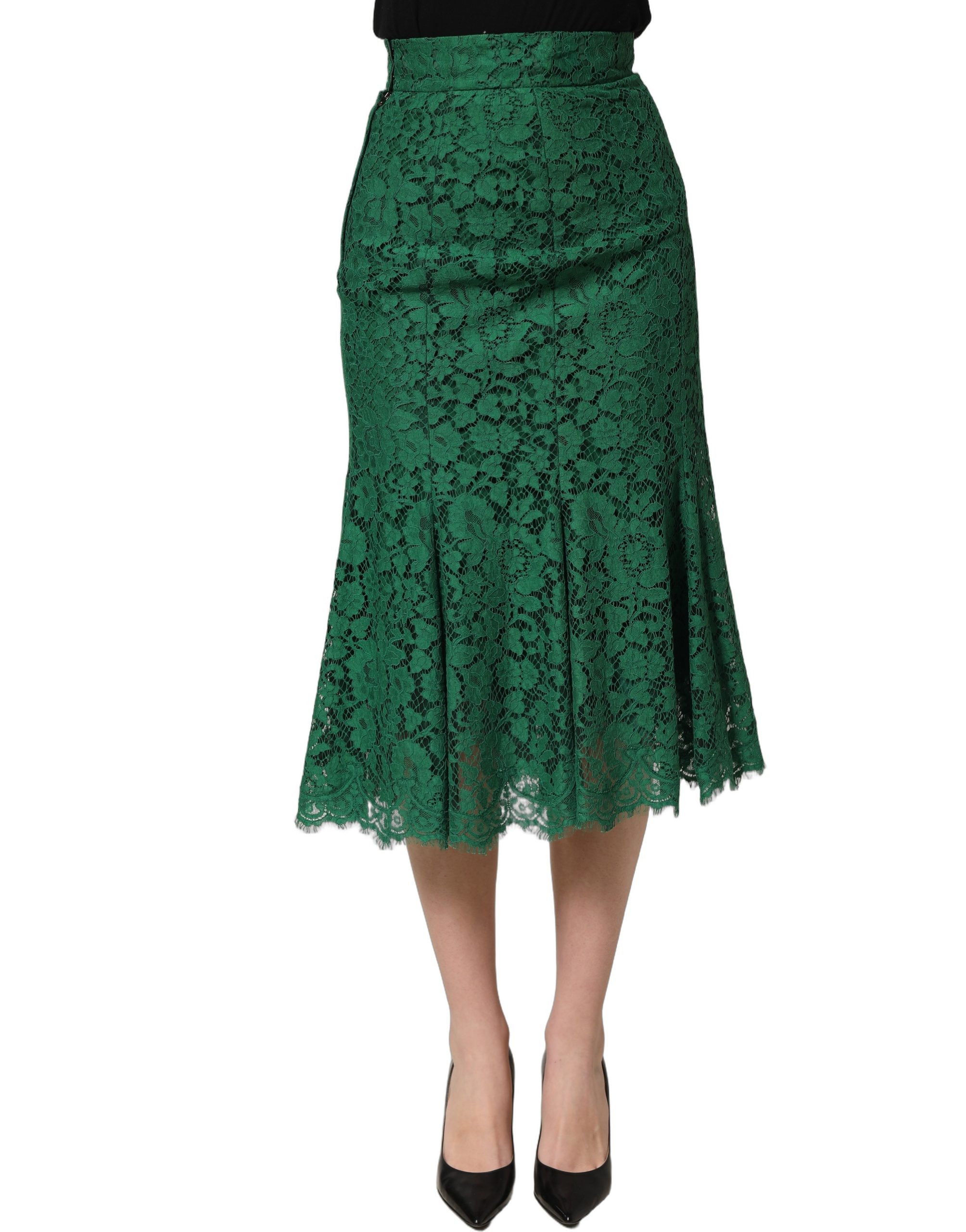Dolce & Gabbana Green Lace High Waist Mermaid Midi Skirt - Image 3