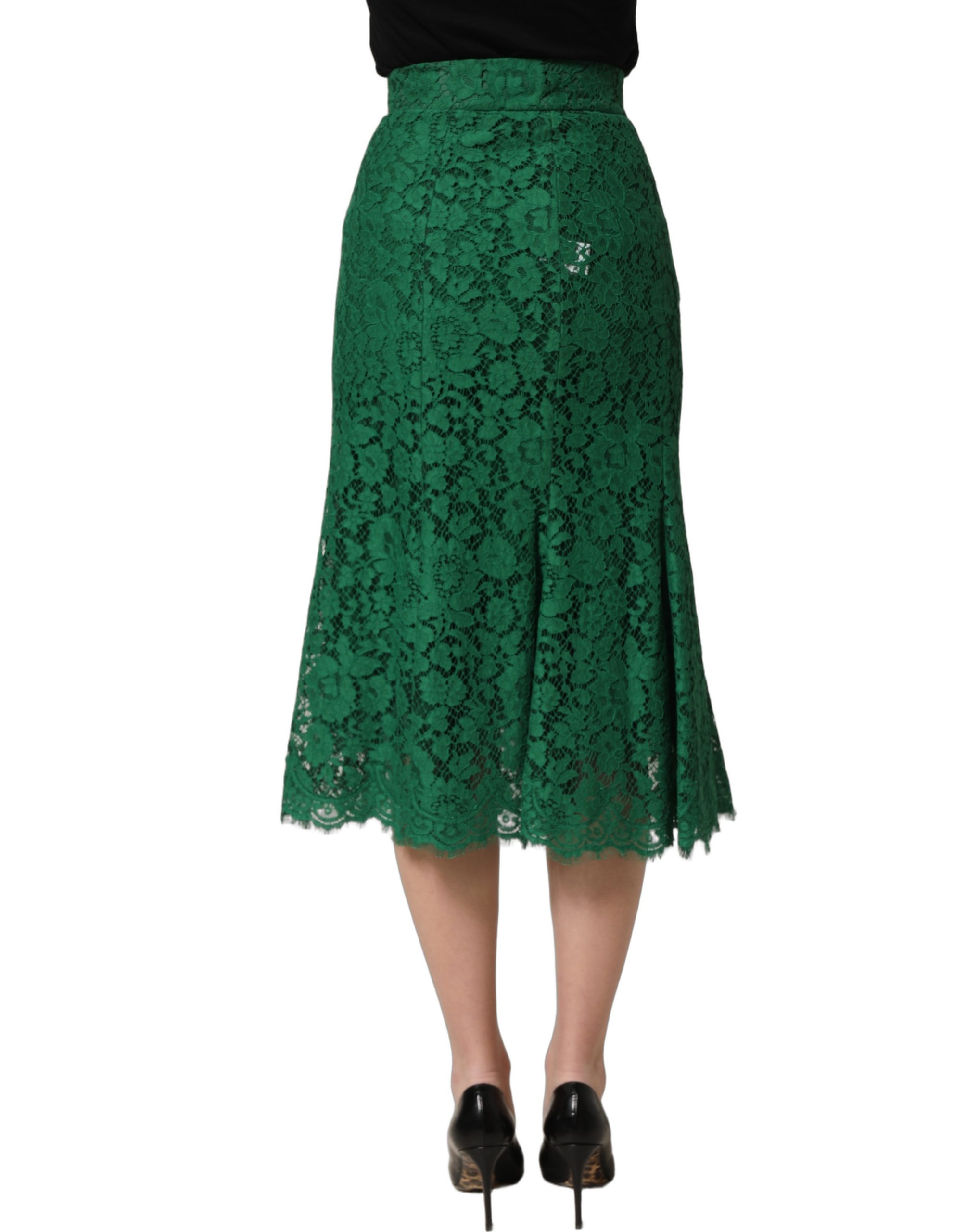 Dolce & Gabbana Green Lace High Waist Mermaid Midi Skirt - Image 5