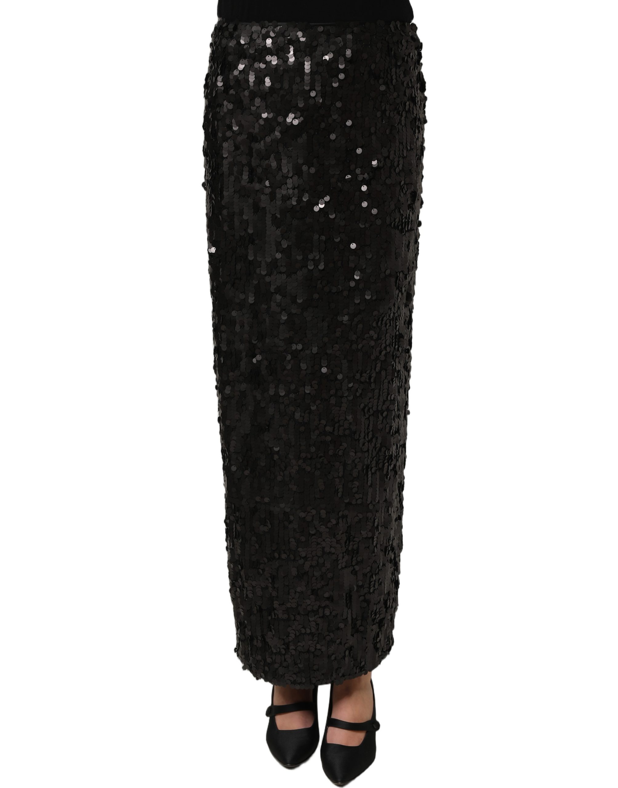 Dolce & Gabbana Black Sequin High Waist Pencil Midi Skirt - Image 2