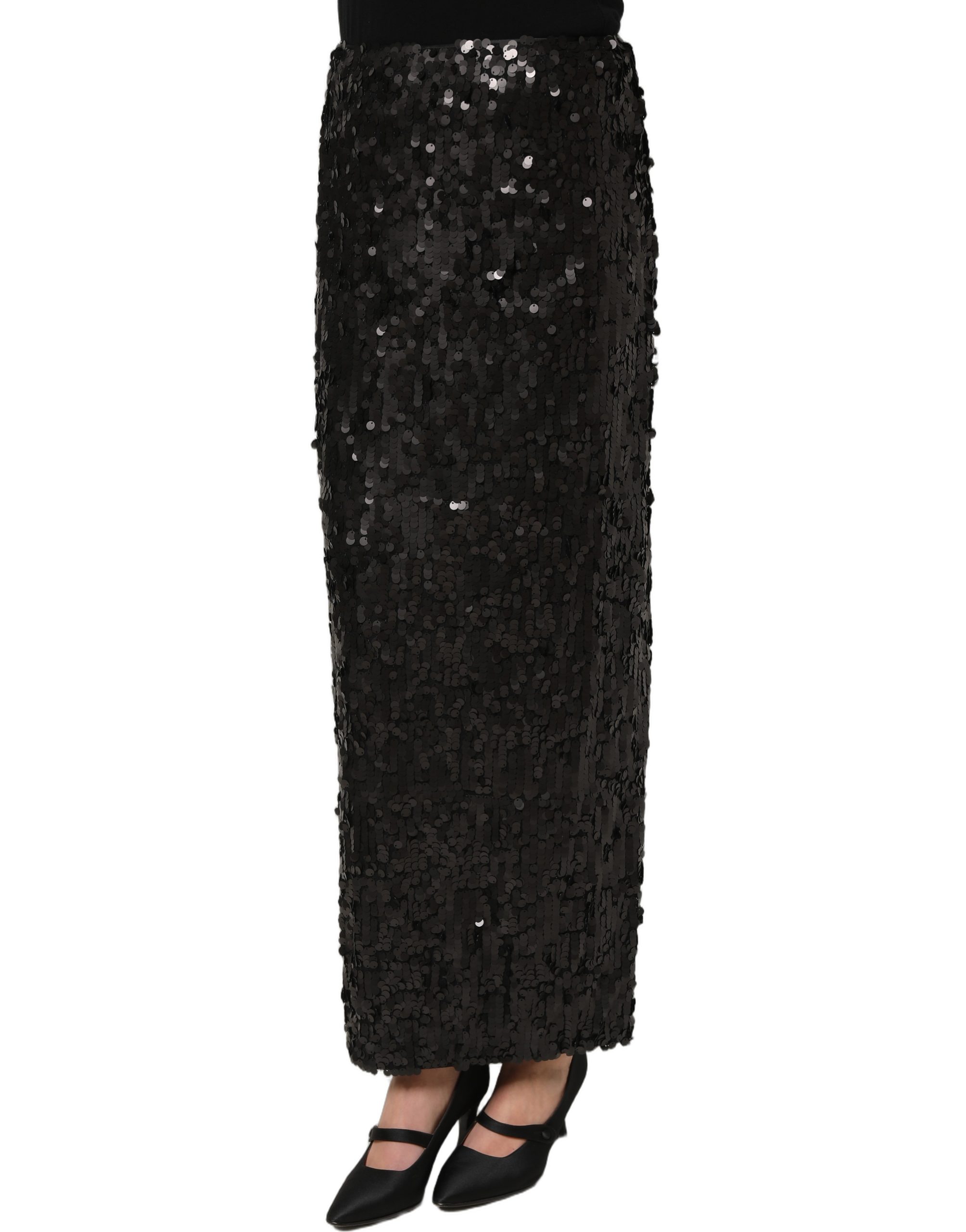 Dolce & Gabbana Black Sequin High Waist Pencil Midi Skirt - Image 3