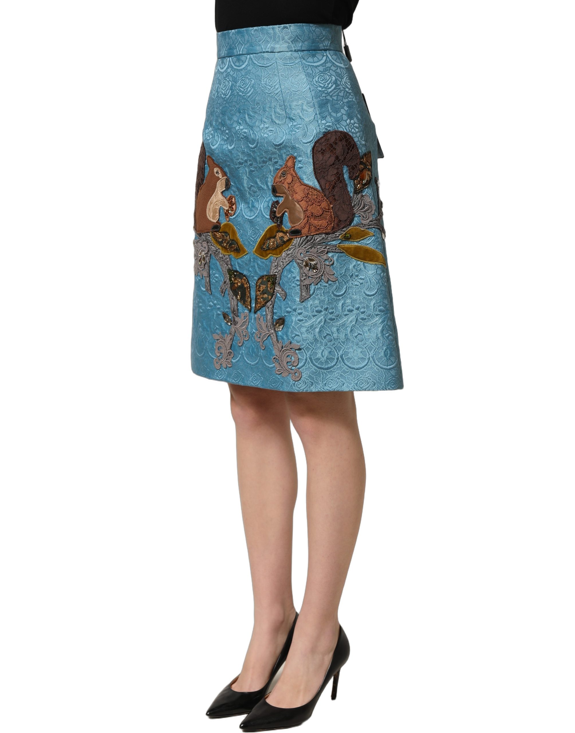 Dolce & Gabbana Blue Jacquard Embroidered A-line Skirt - Image 4