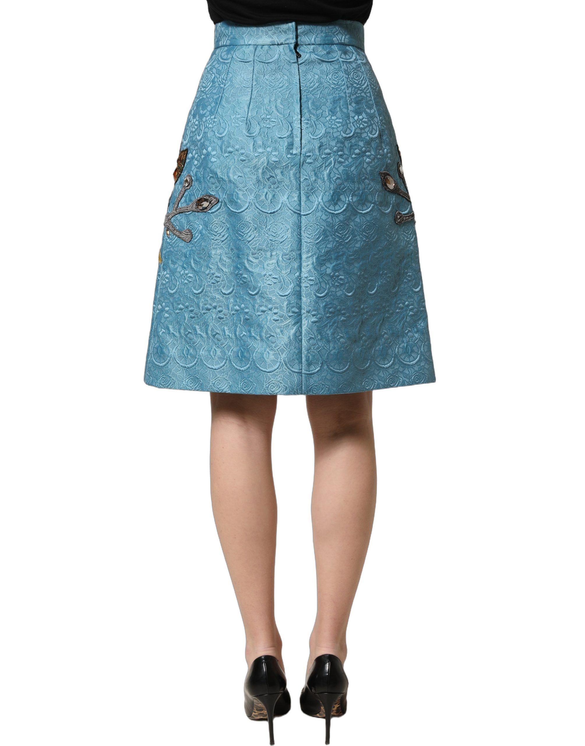 Dolce & Gabbana Blue Jacquard Embroidered A-line Skirt - Image 5