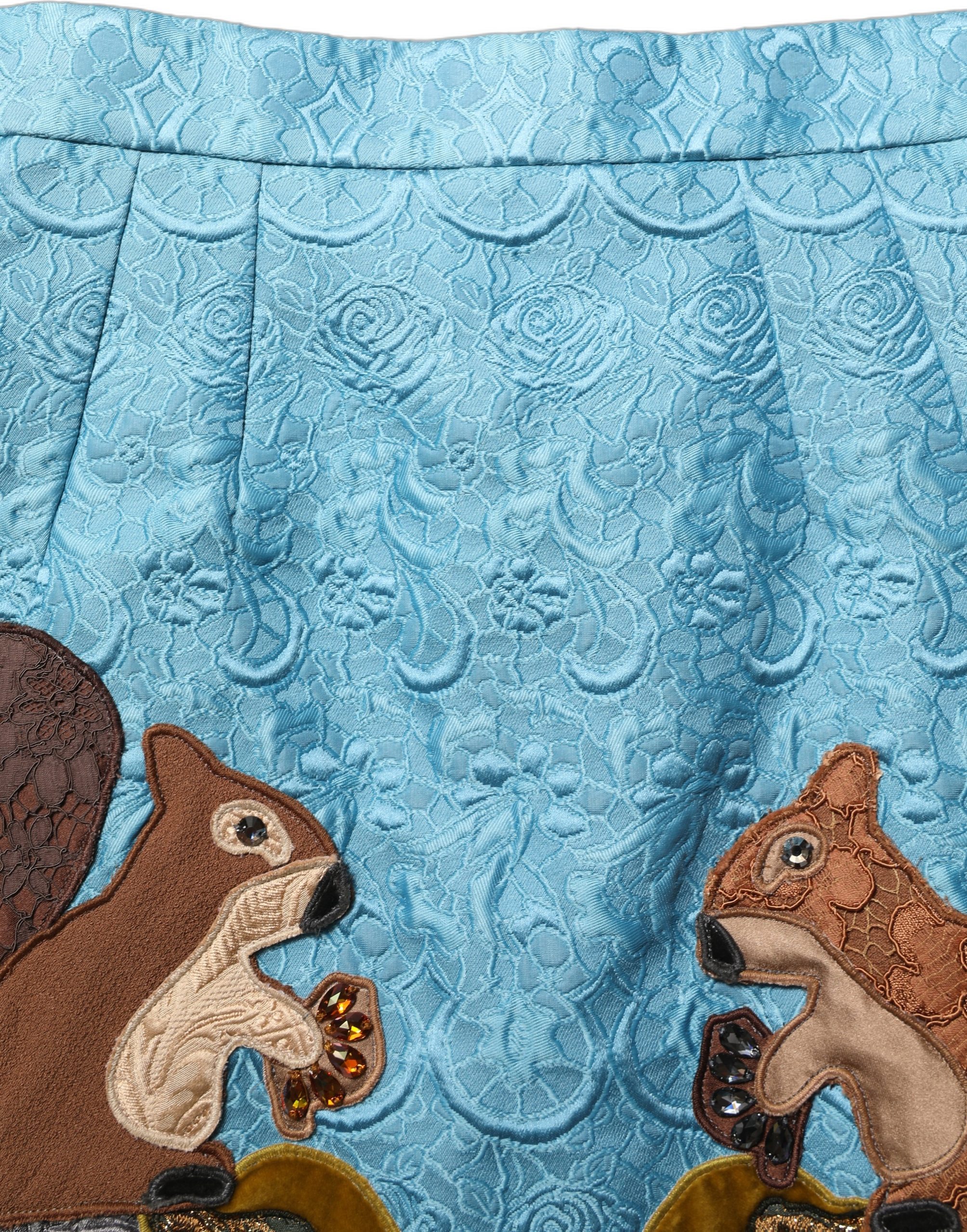 Dolce & Gabbana Blue Jacquard Embroidered A-line Skirt - Image 6