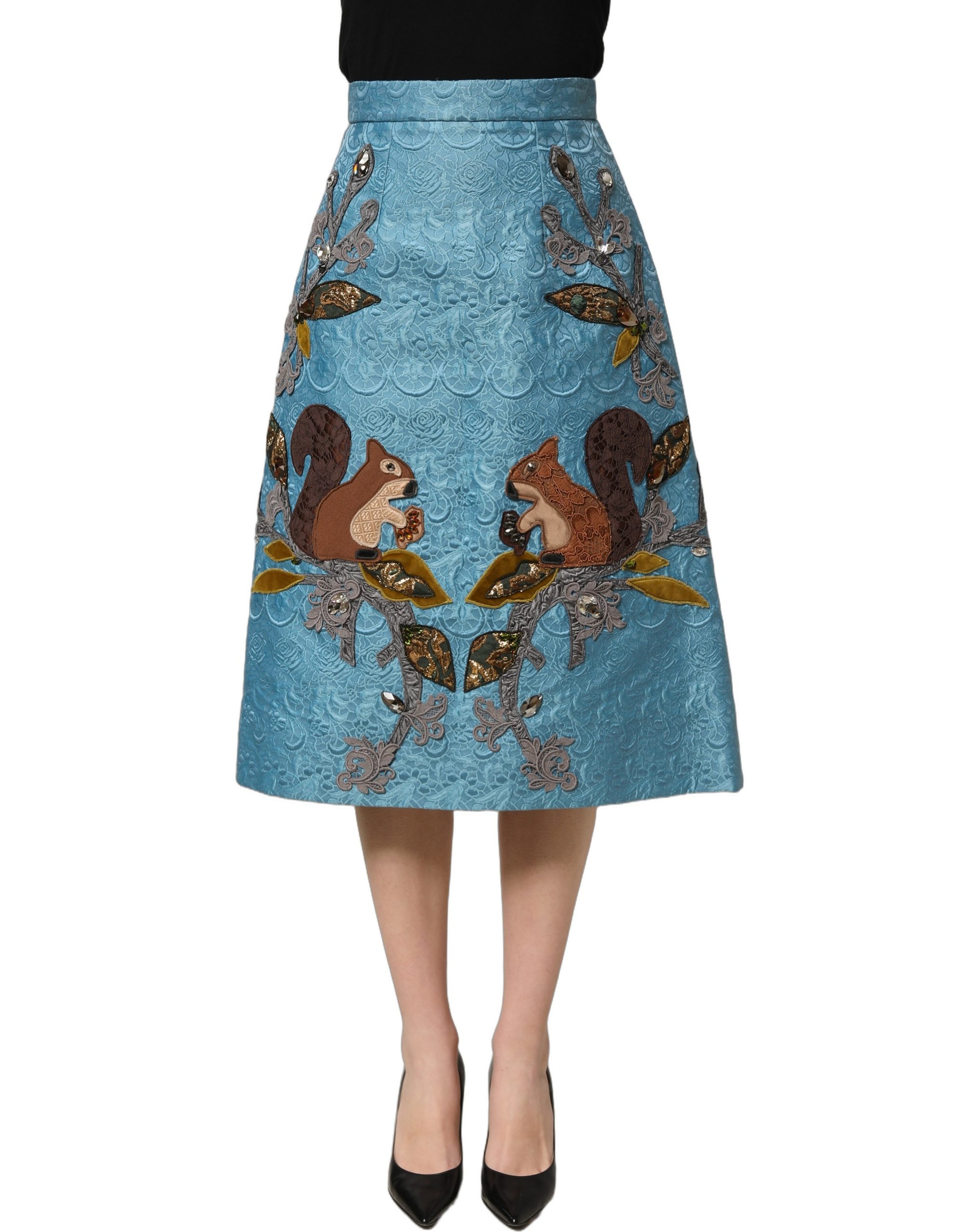 Dolce & Gabbana Blue Jacquard Embroidered A-line Midi Skirt - Image 2