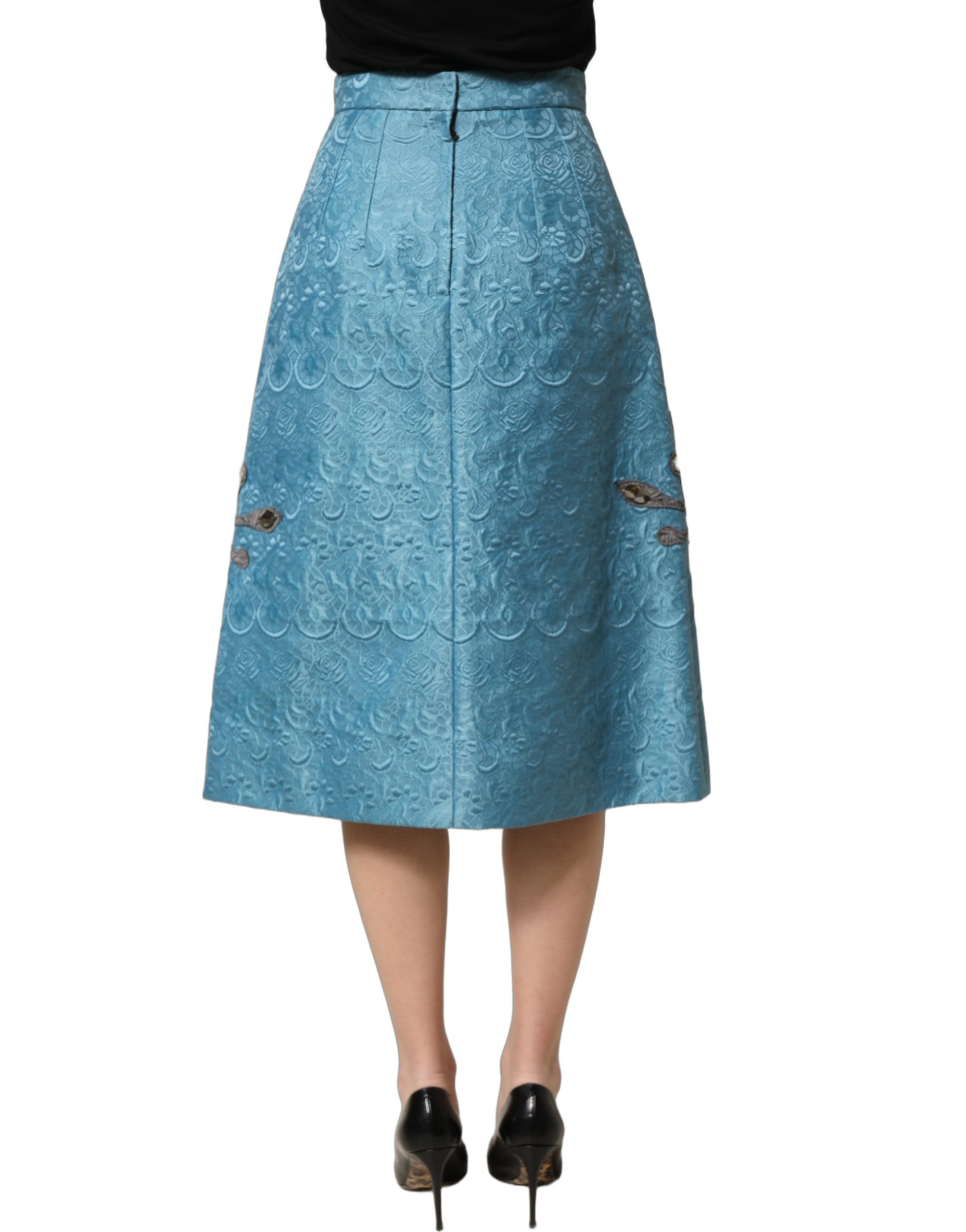 Dolce & Gabbana Blue Jacquard Embroidered A-line Midi Skirt - Image 5