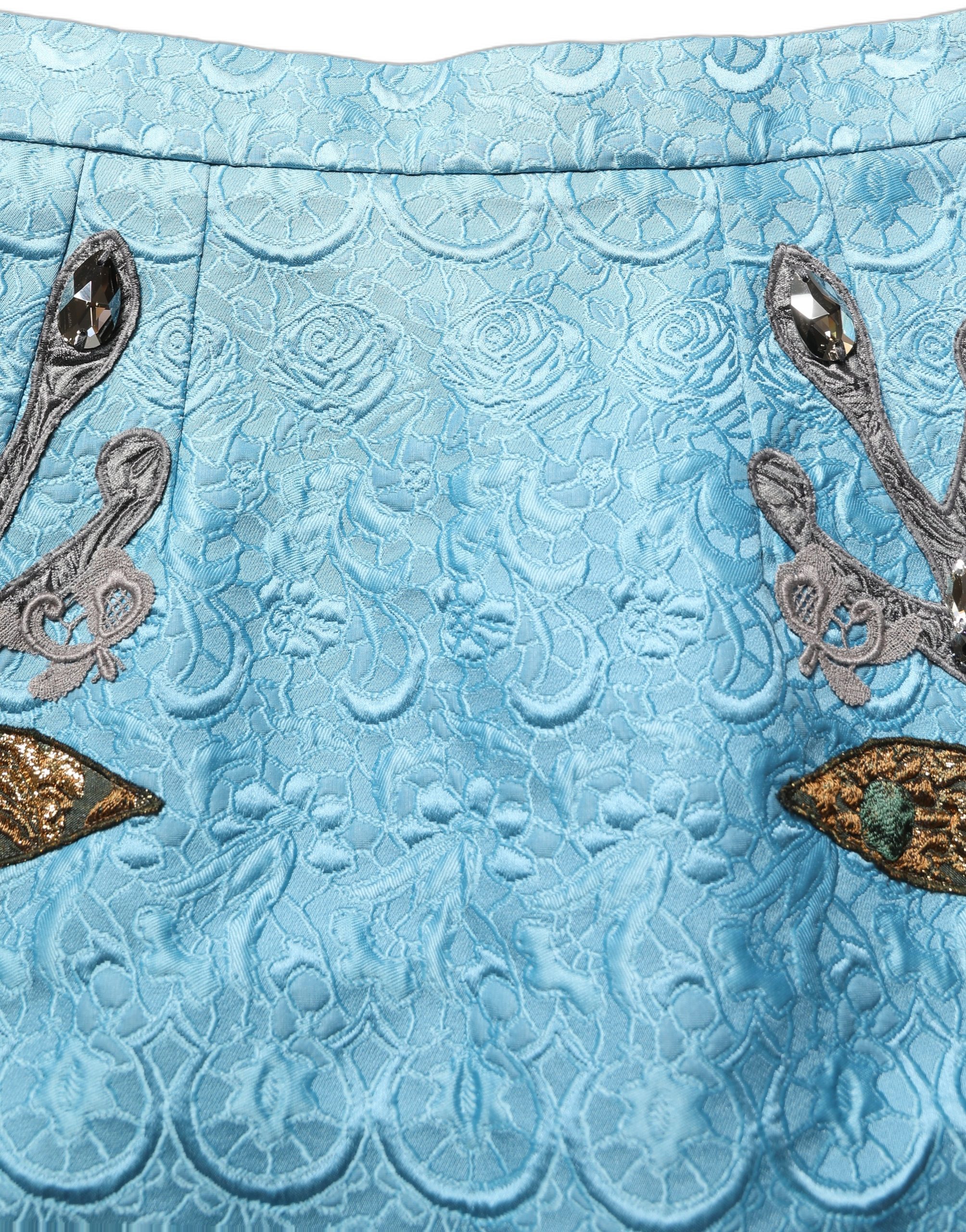 Dolce & Gabbana Blue Jacquard Embroidered A-line Midi Skirt - Image 6