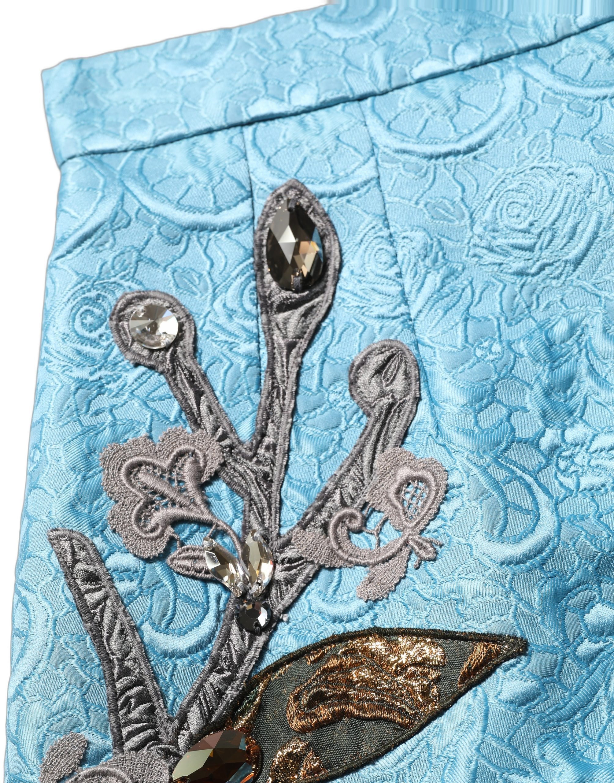 Dolce & Gabbana Blue Jacquard Embroidered A-line Midi Skirt - Image 7