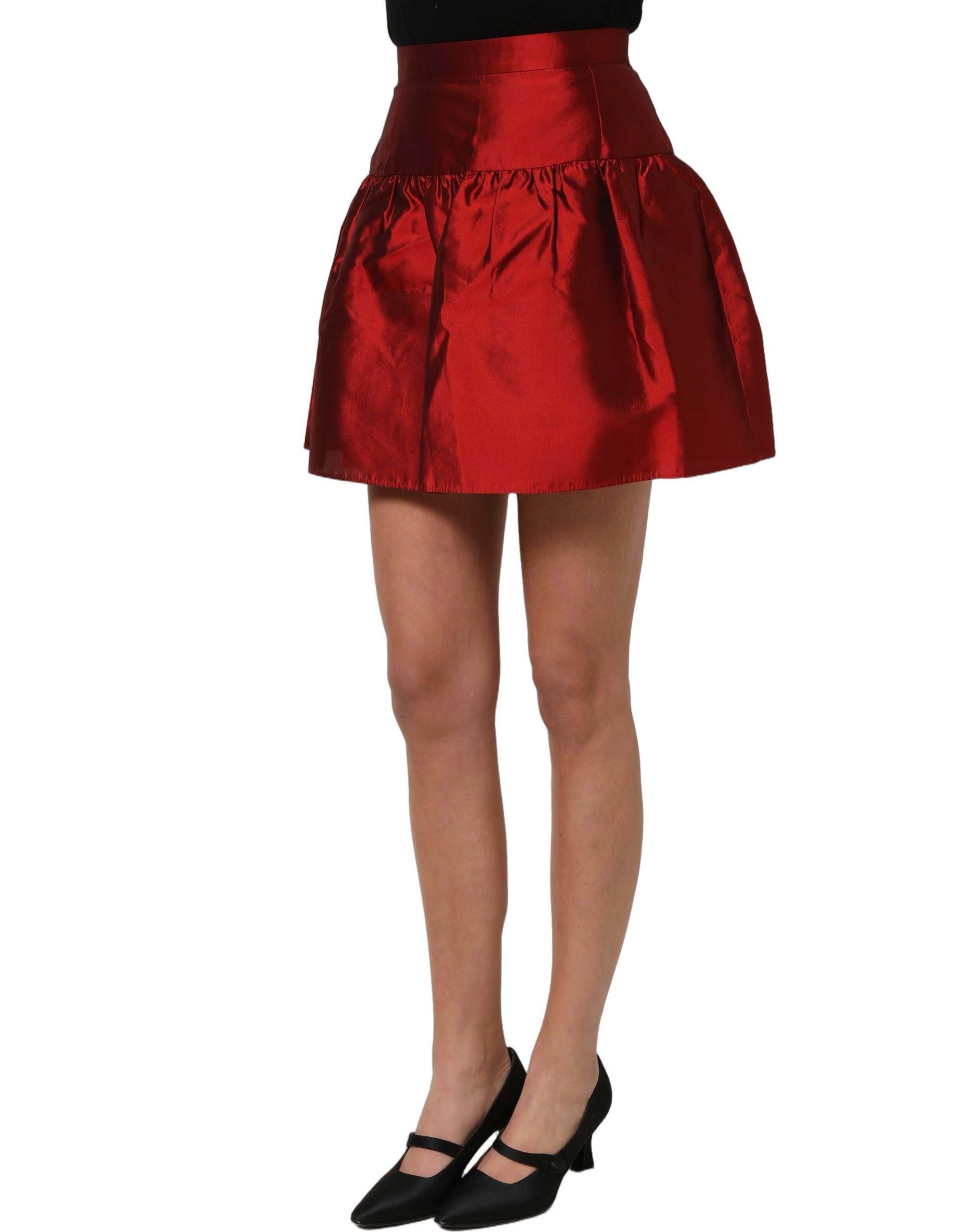 Dolce & Gabbana Red Silk Satin Bubble High Waist Mini Skirt - Image 4