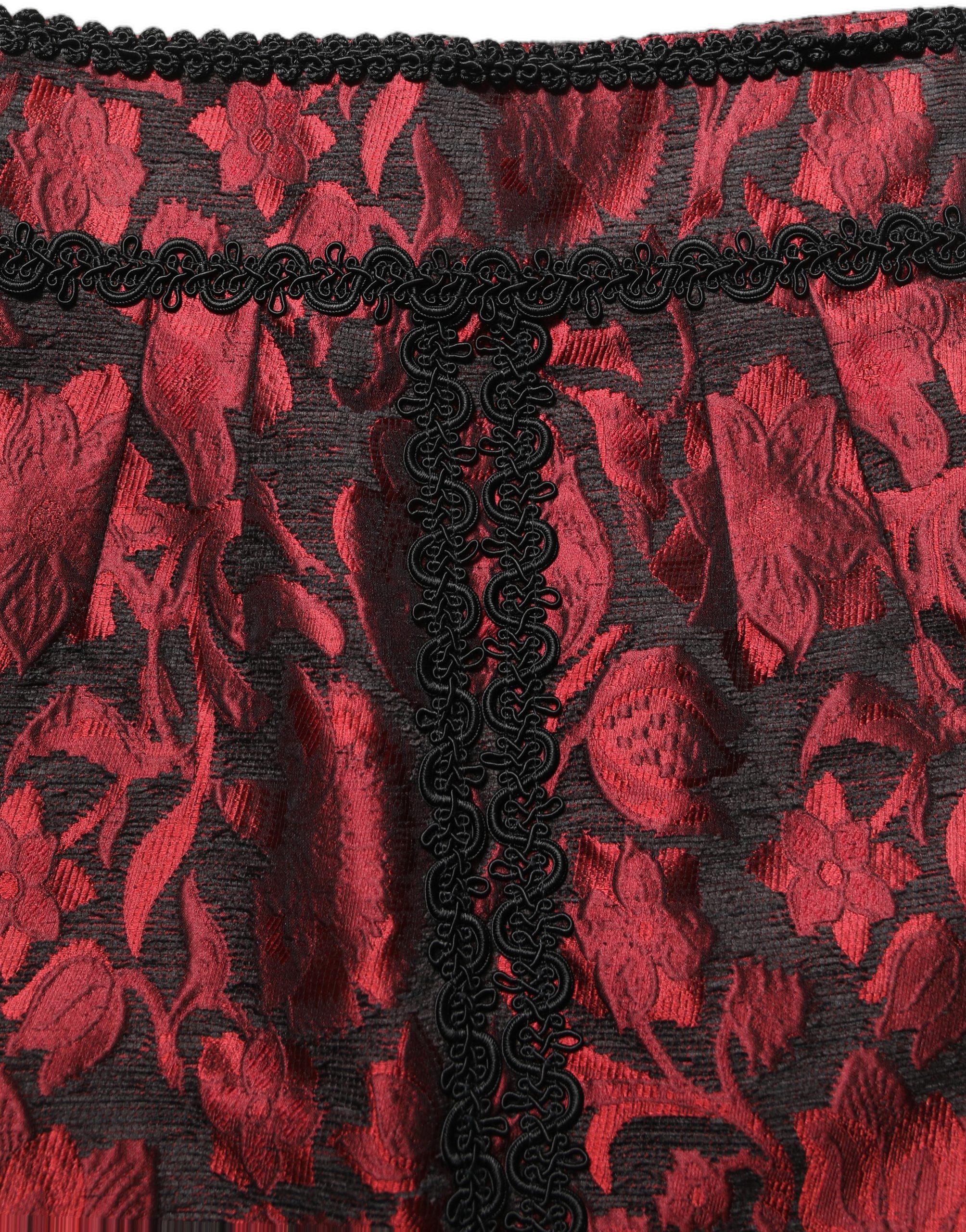 Dolce & Gabbana Red Black Floral Lace Jacquard Mini Skirt