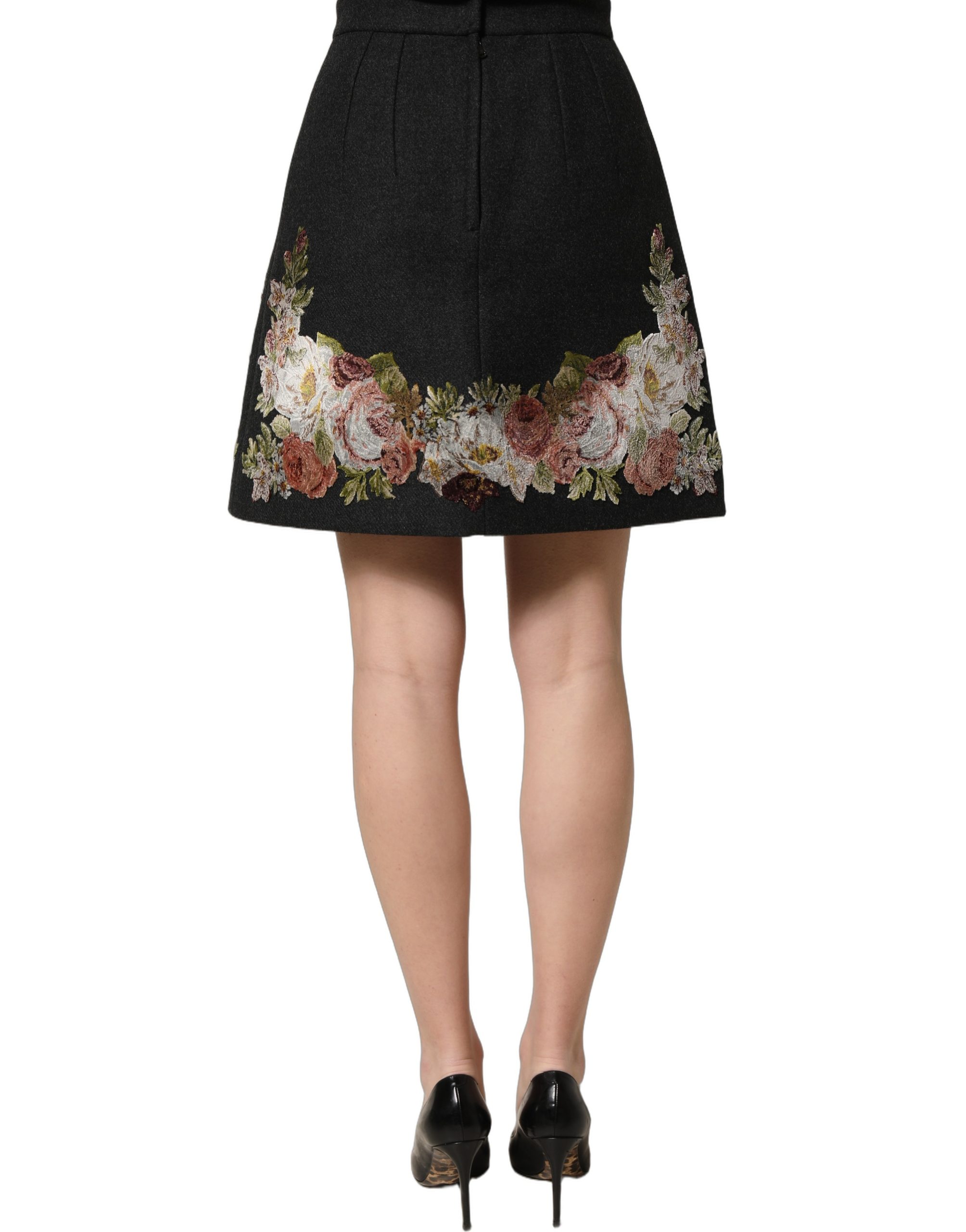 Dolce & Gabbana Black Floral Macramé High Waist A-line Skirt - Image 5