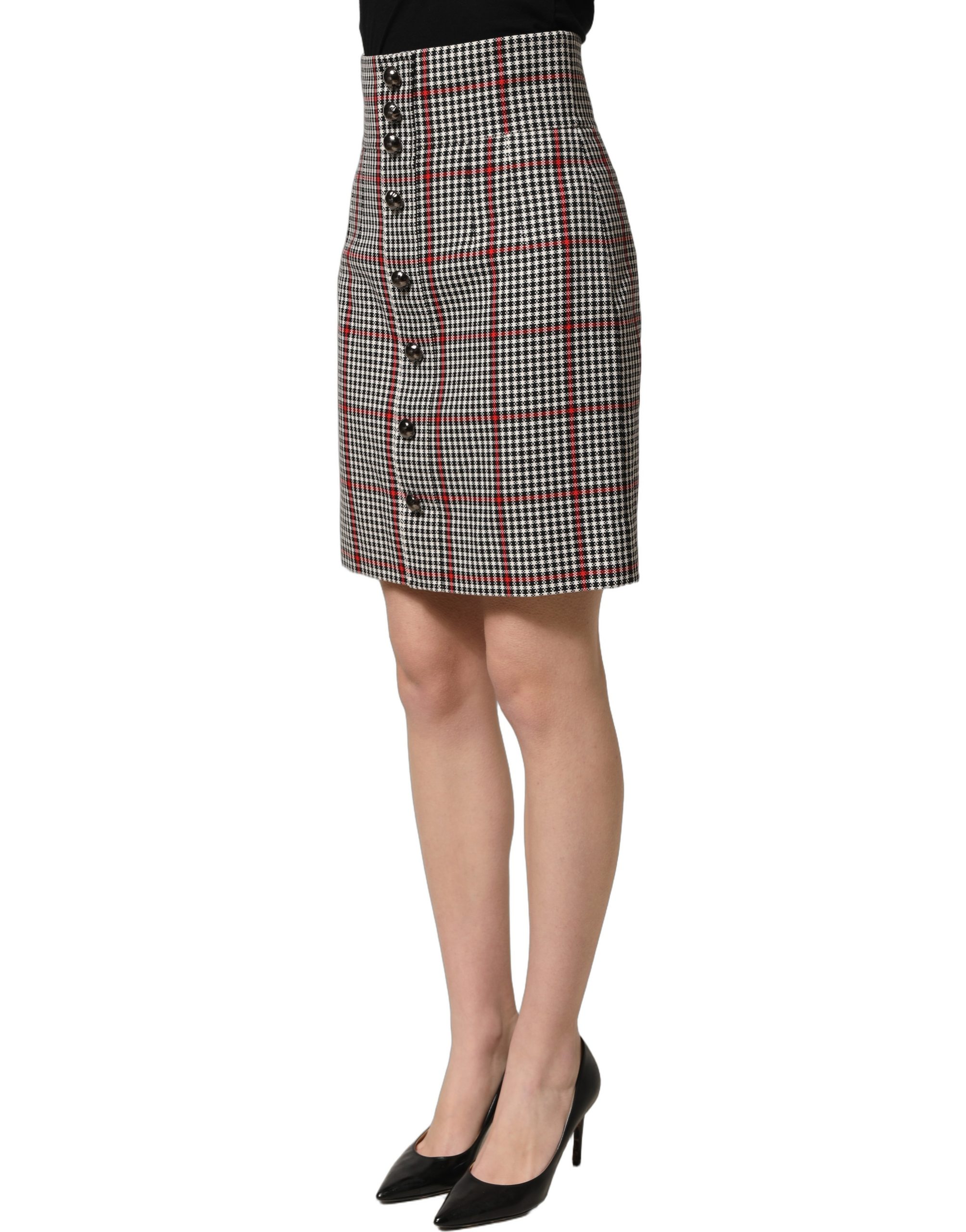 Dolce & Gabbana Gray Checkered High Waist A-line Mini Skirt - Image 4