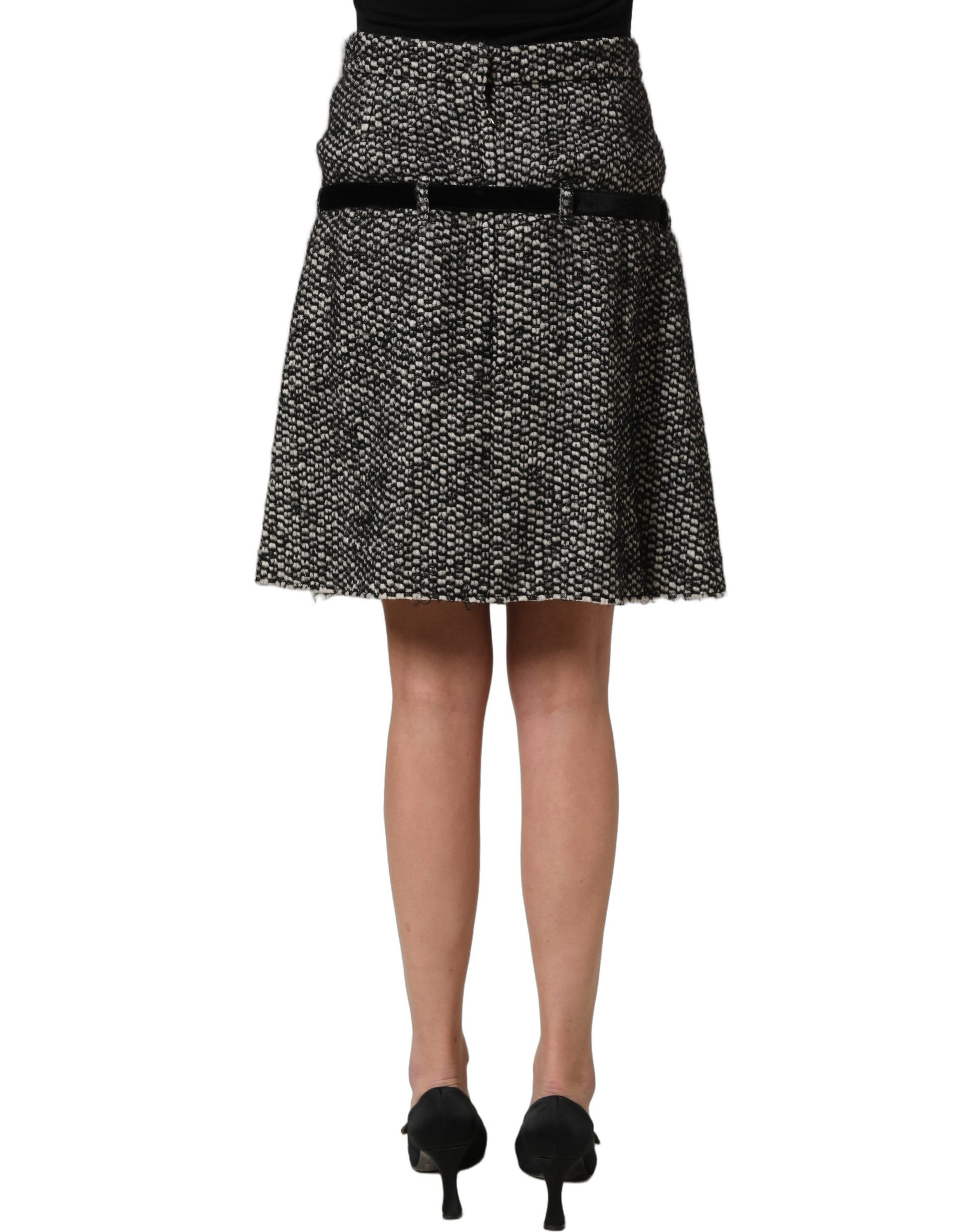 Dolce & Gabbana Black White Tweed High Waist Pleated Skirt - Image 5