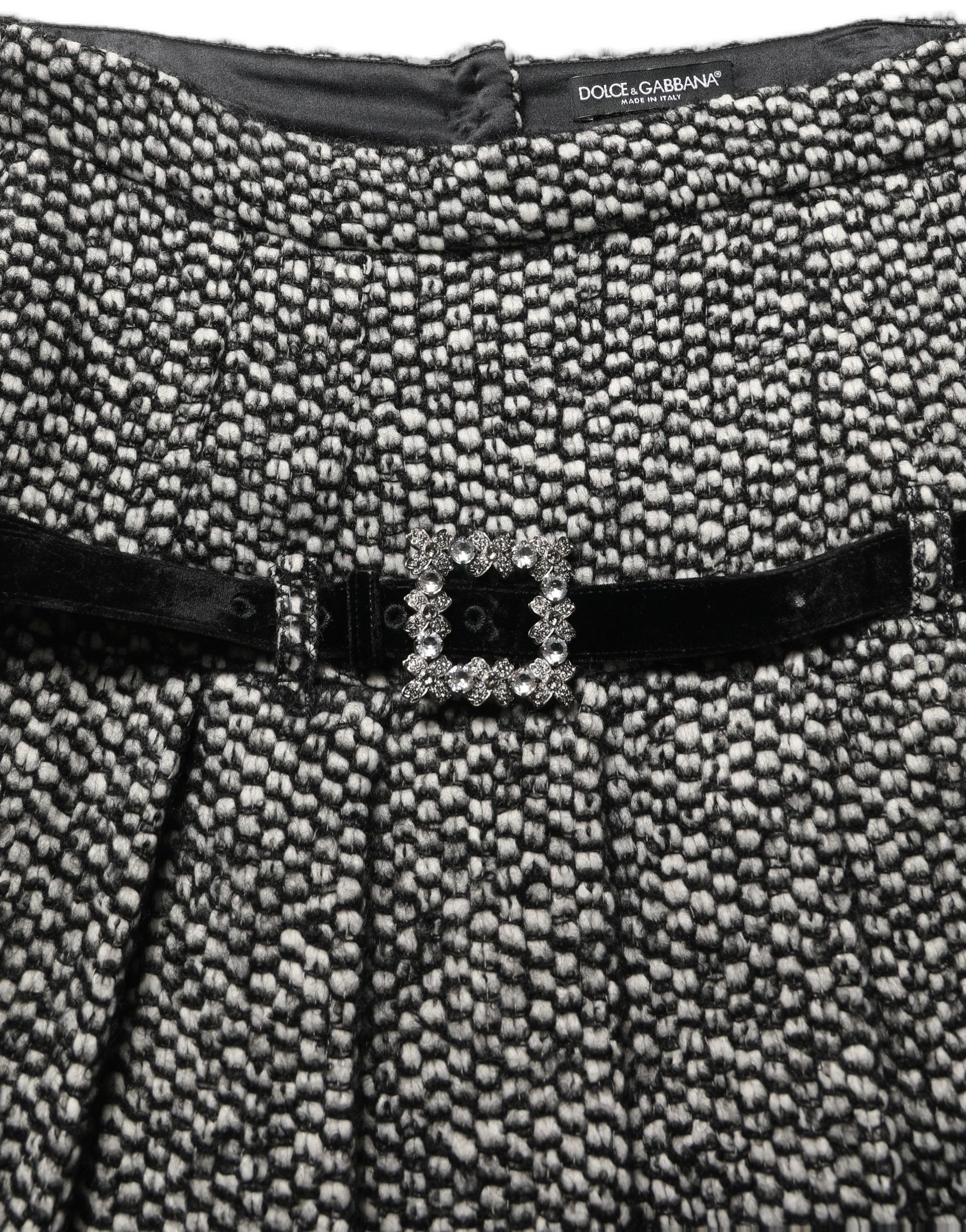 Dolce & Gabbana Black White Tweed High Waist Pleated Skirt - Image 6