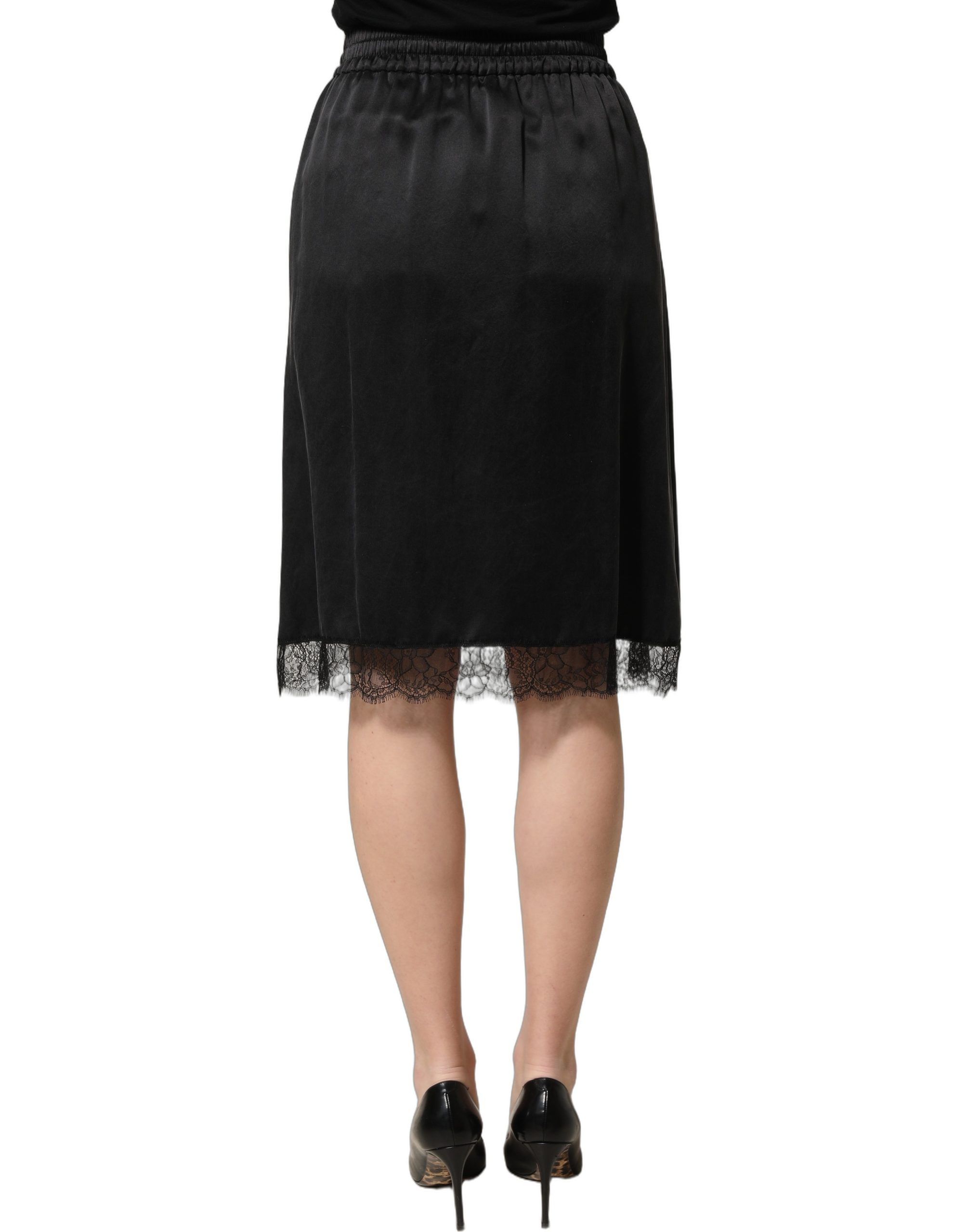 Dolce & Gabbana Black Lace Trimmed Satin Side Slit Skirt - Image 5
