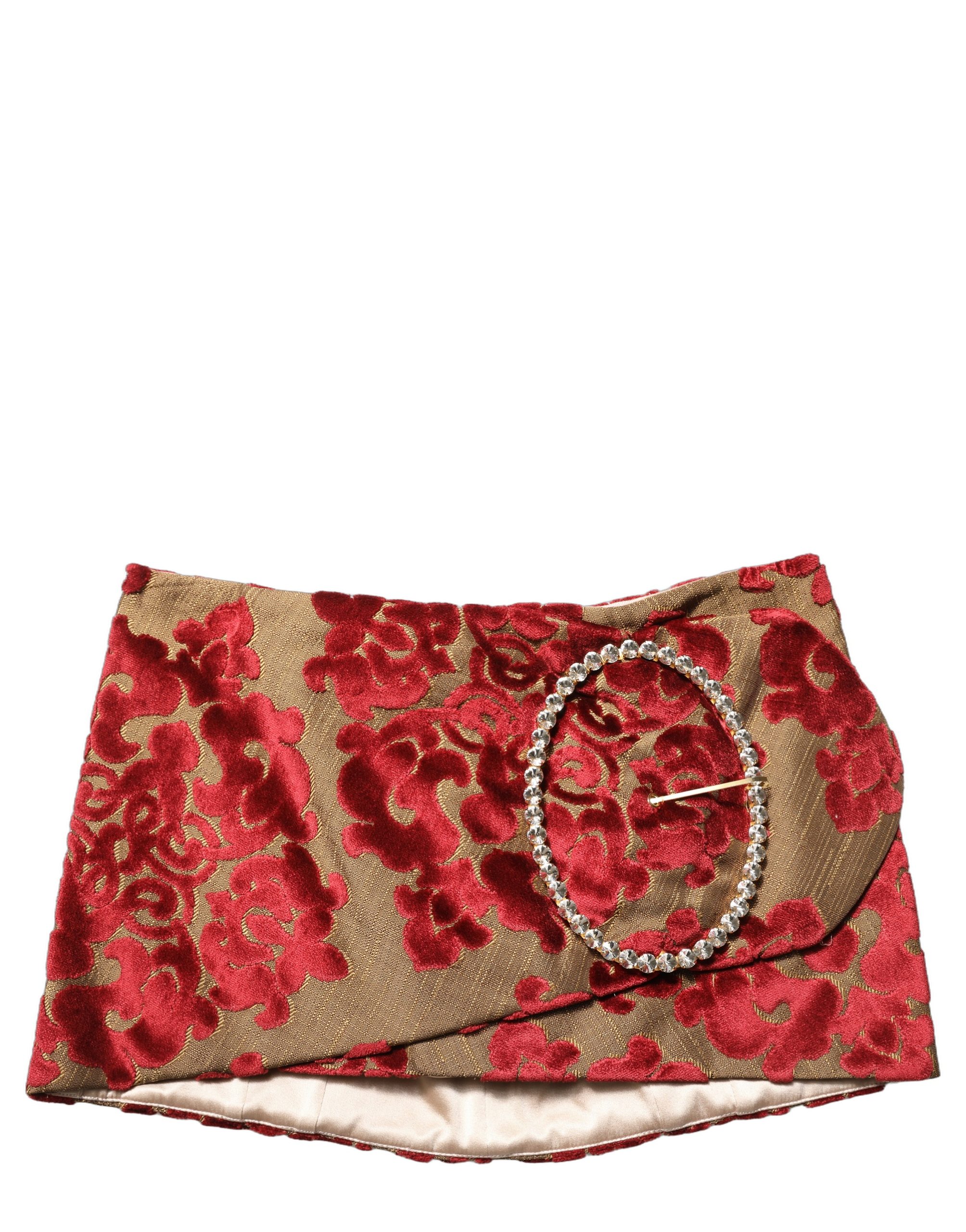 Dolce & Gabbana Maroon Floral Jacquard Rhinestone Mini Skirt - Image 6