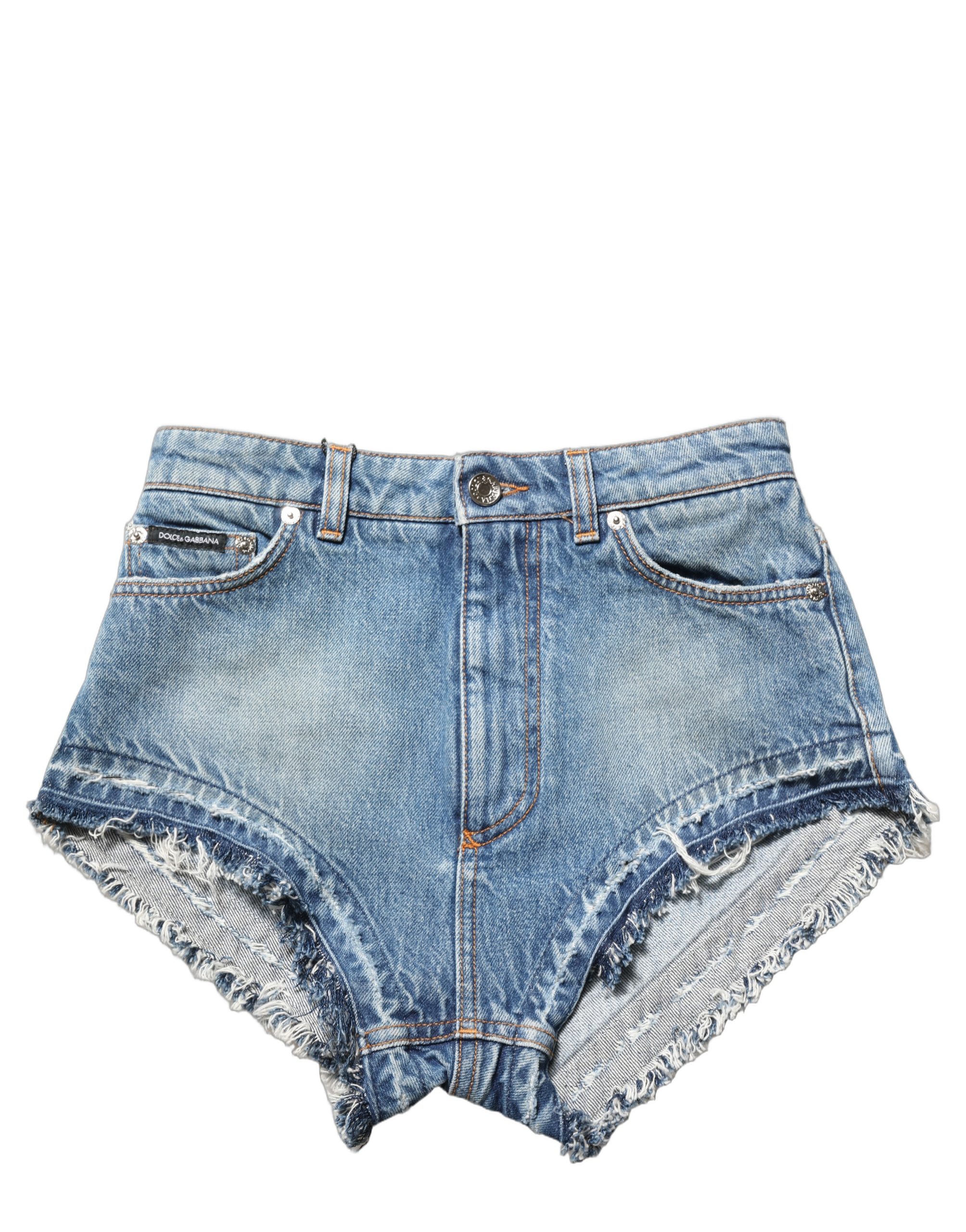 Dolce & Gabbana Blue Cotton High Waist Denim Hotpants Shorts - Image 6