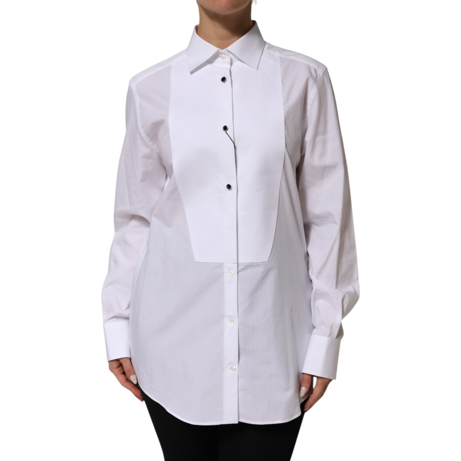 Dolce & Gabbana White Cotton Tuxedo Bib Long Sleeve Dress Shirt - Image 3
