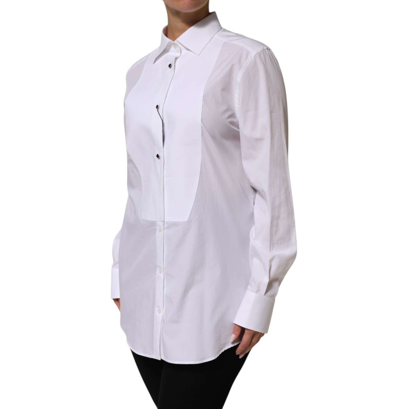 Dolce & Gabbana White Cotton Tuxedo Bib Long Sleeve Dress Shirt - Image 5