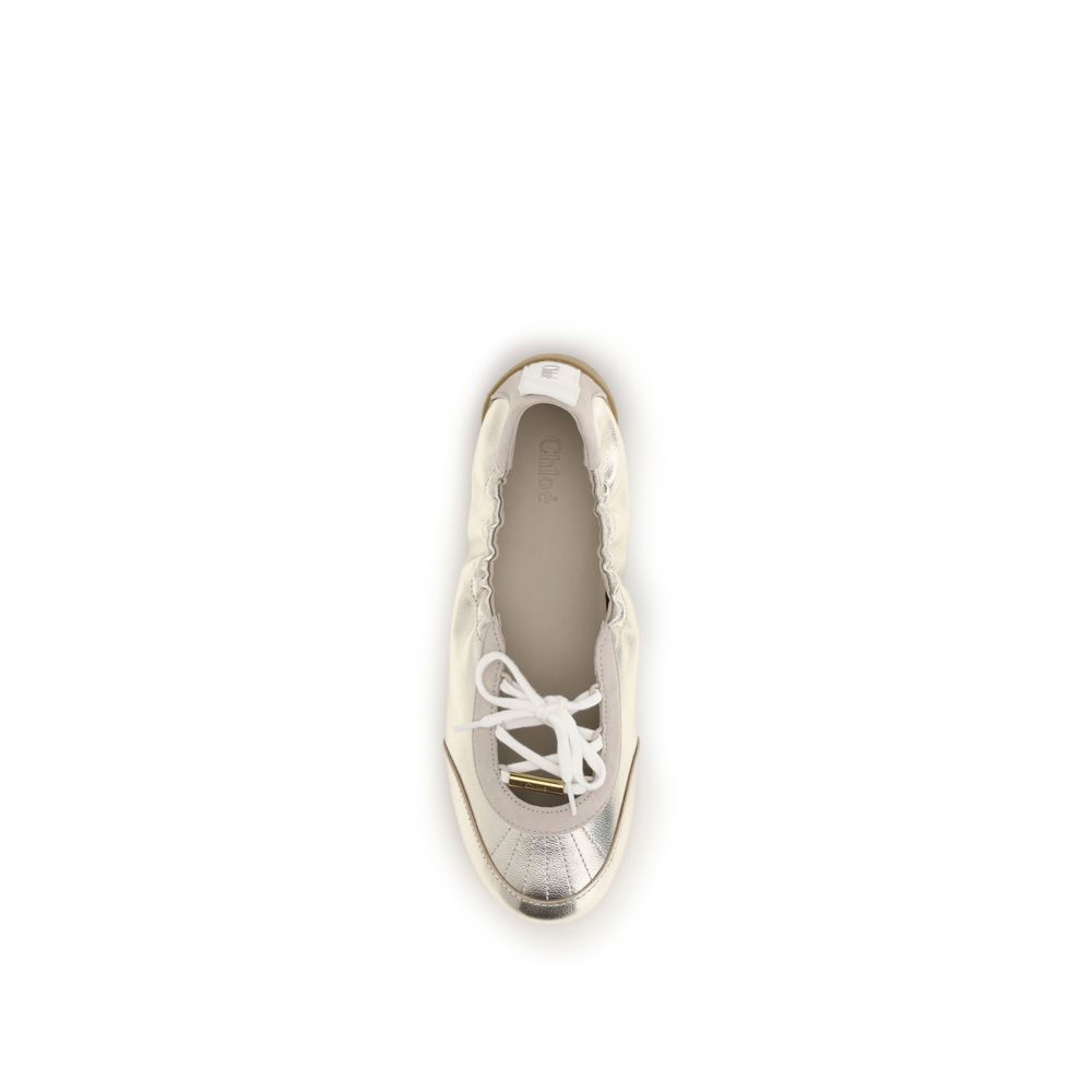 ChloƩ Silver Calf Leather Bos Taurus Sneakers - Image 4