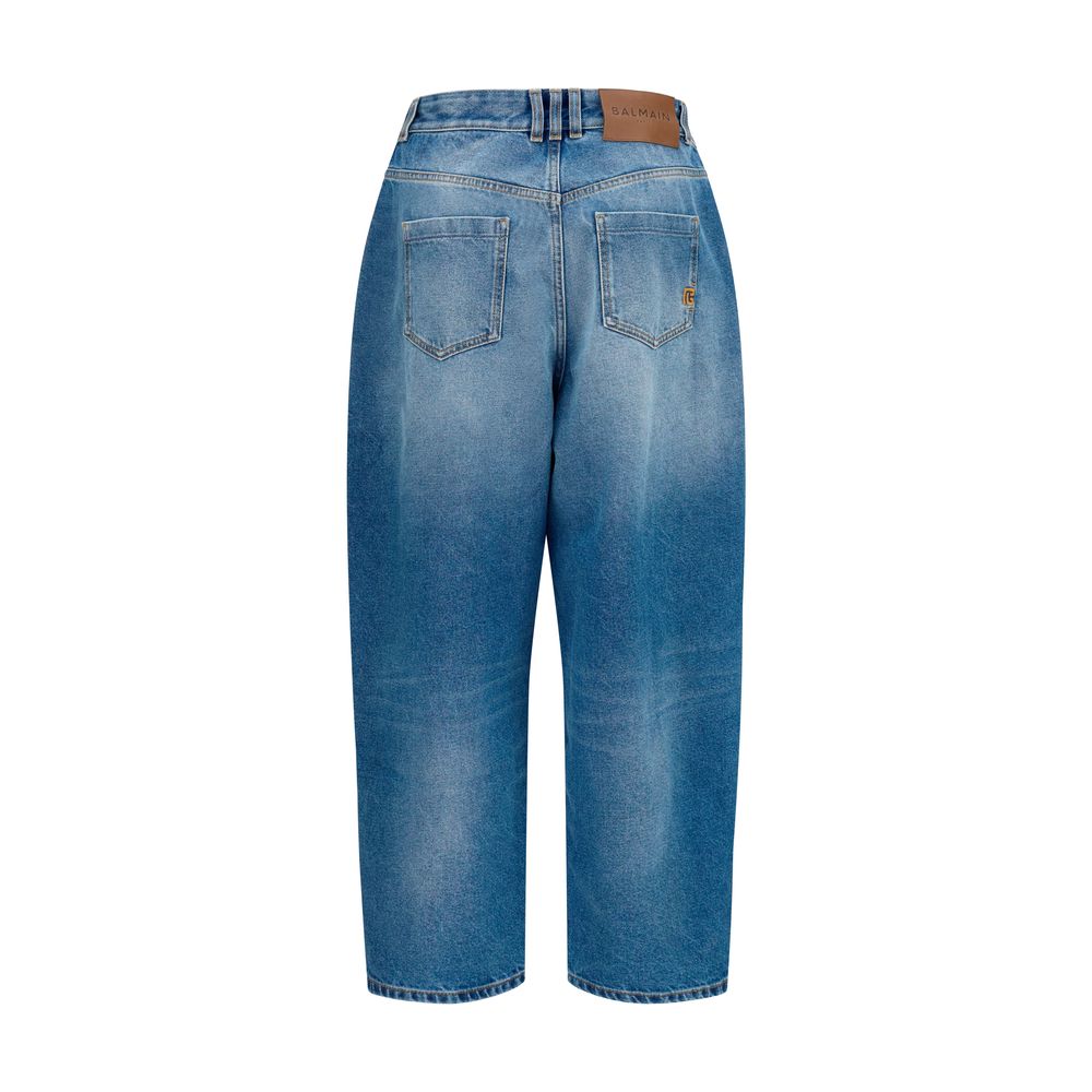Balmain Blue Cotton Relaxed Fit Jeans - Image 2