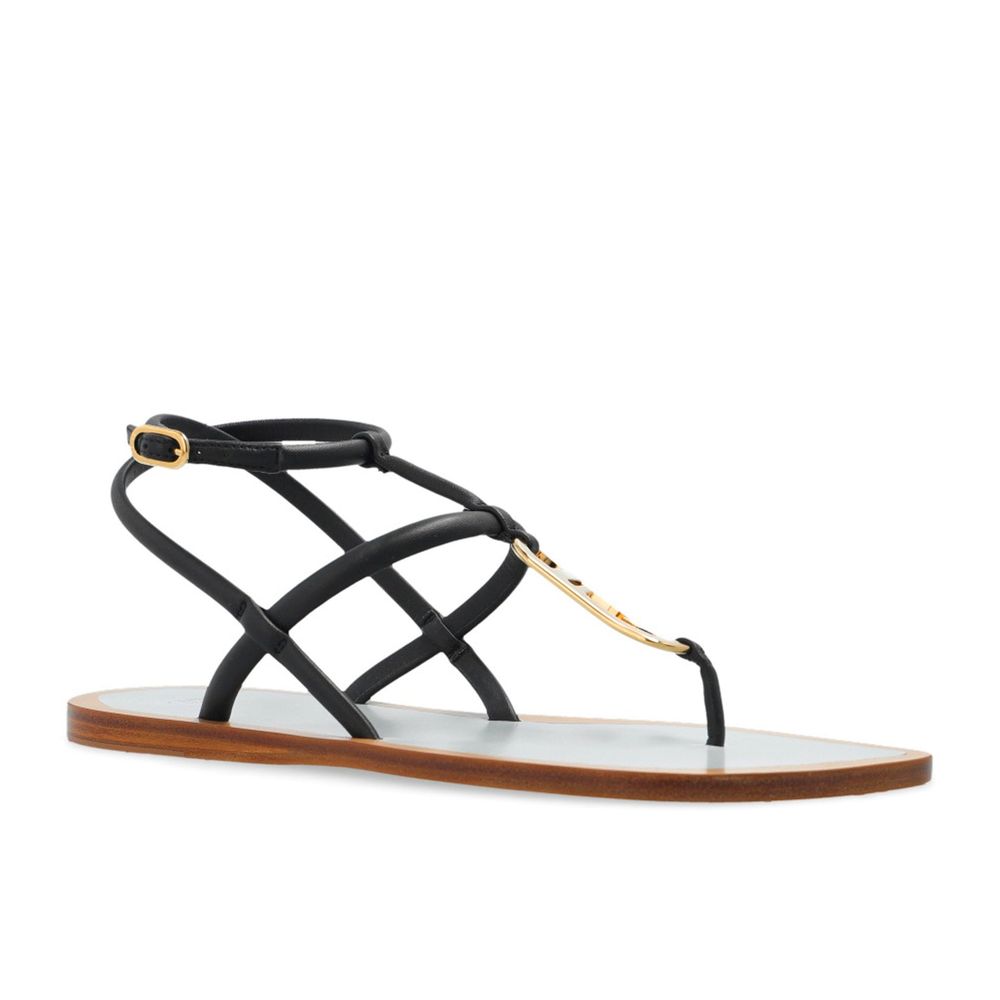 Fendi Black Leather Flat Sandals - Image 2