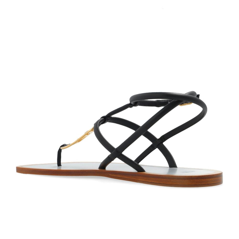 Fendi Black Leather Flat Sandals - Image 3