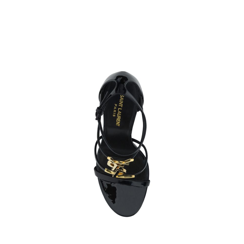 Saint Laurent Black Calf Leather Bos Taurus Stiletto Heel Sandals - Image 4