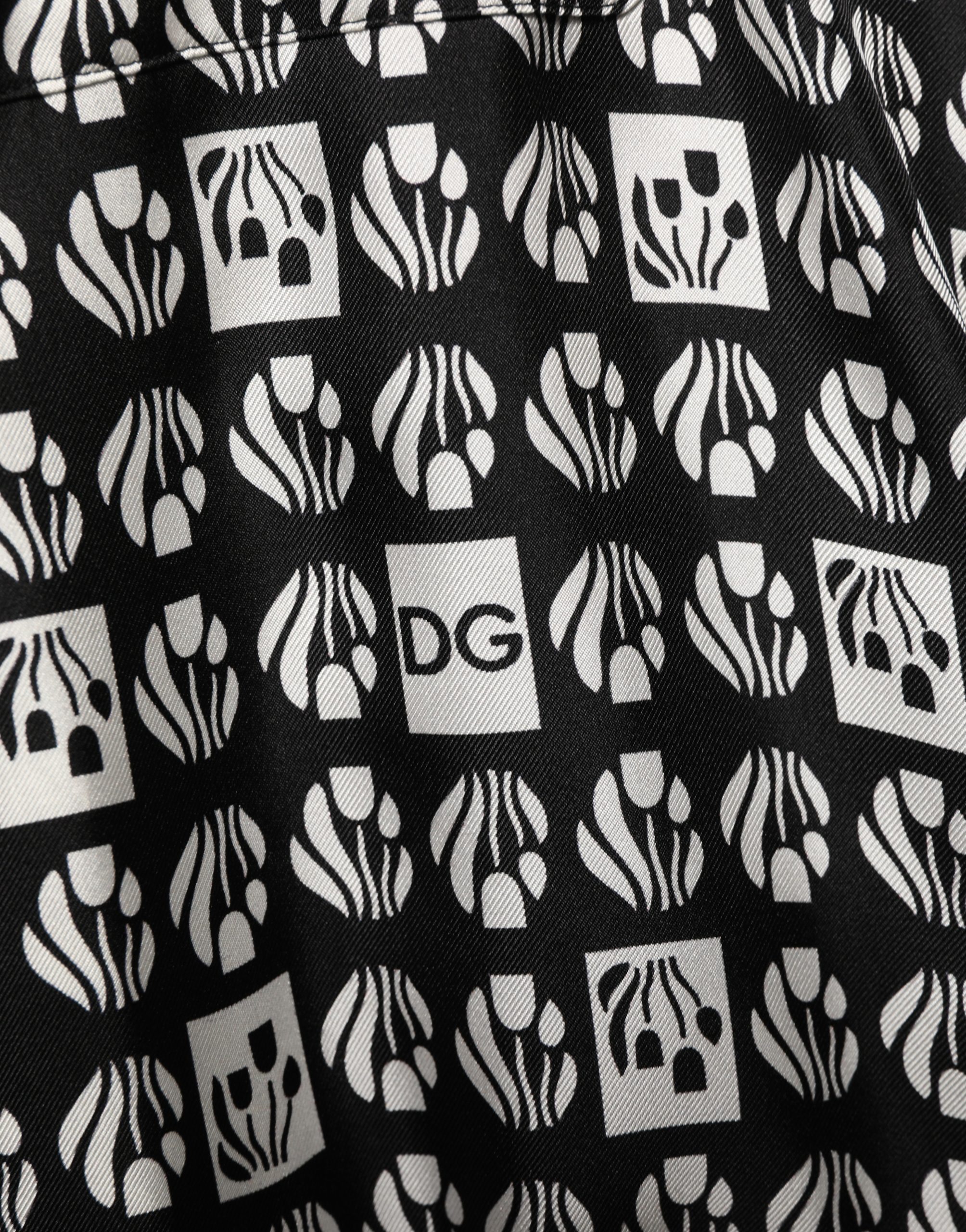 Dolce & Gabbana Black White Silk Men Wrap Robe Coat Jacket
