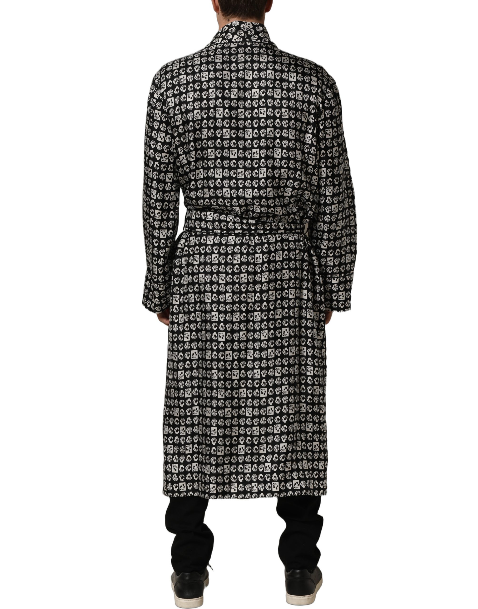 Dolce & Gabbana Black White Silk Men Wrap Robe Coat Jacket - Image 5