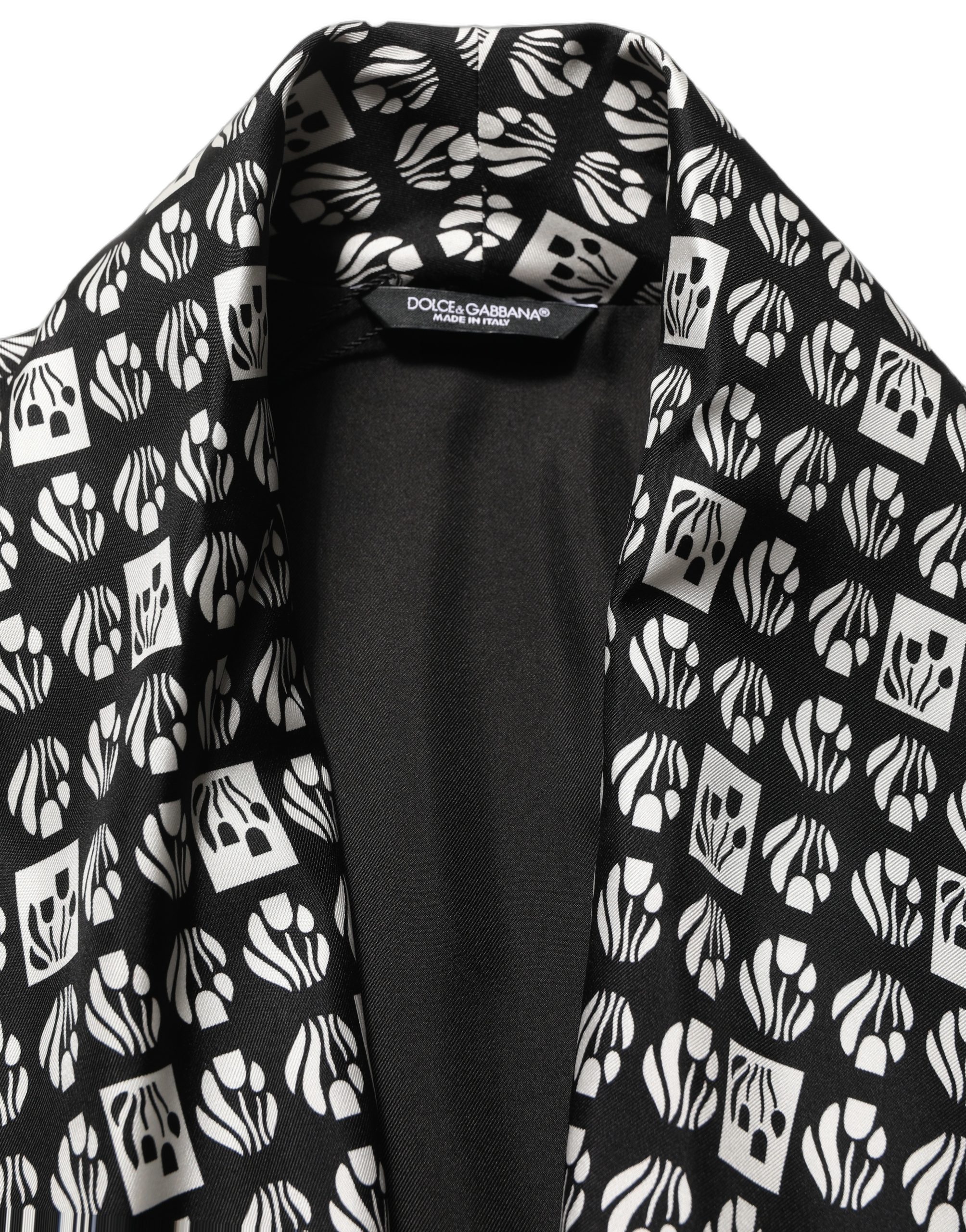 Dolce & Gabbana Black White Silk Men Wrap Robe Coat Jacket - Image 7