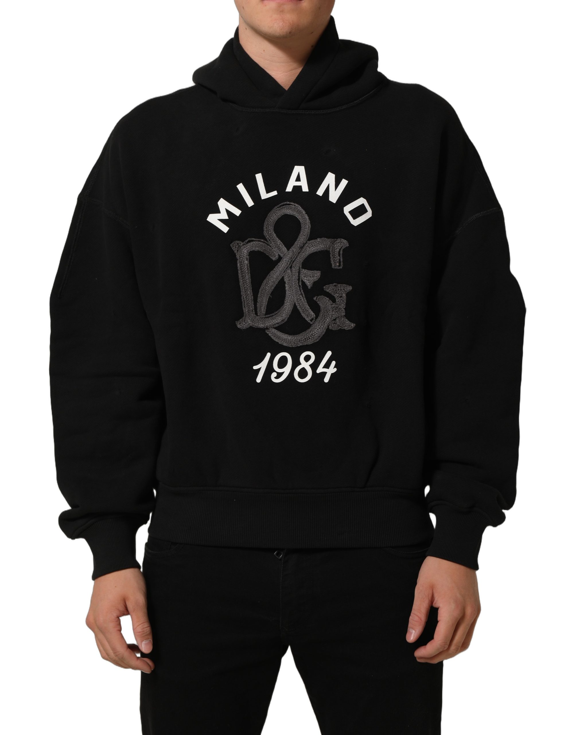 Dolce & Gabbana Black Cotton Milano1984 Print Hoodie Sweater - Image 3