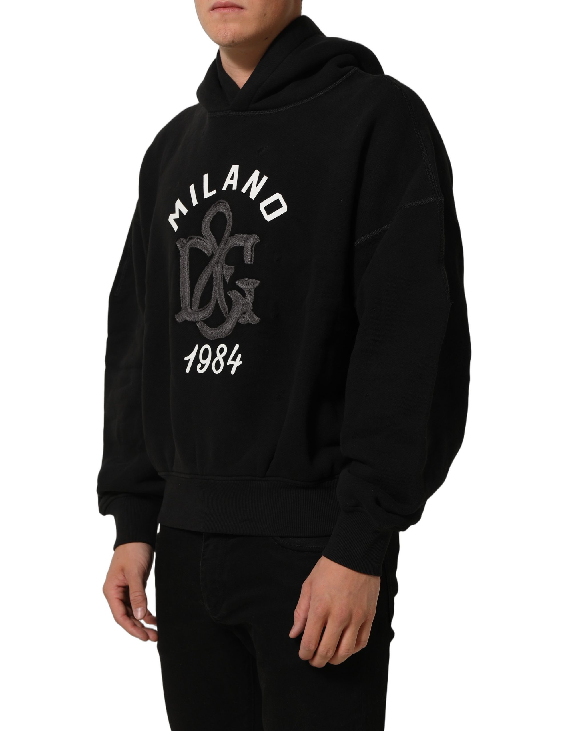 Dolce & Gabbana Black Cotton Milano1984 Print Hoodie Sweater - Image 5