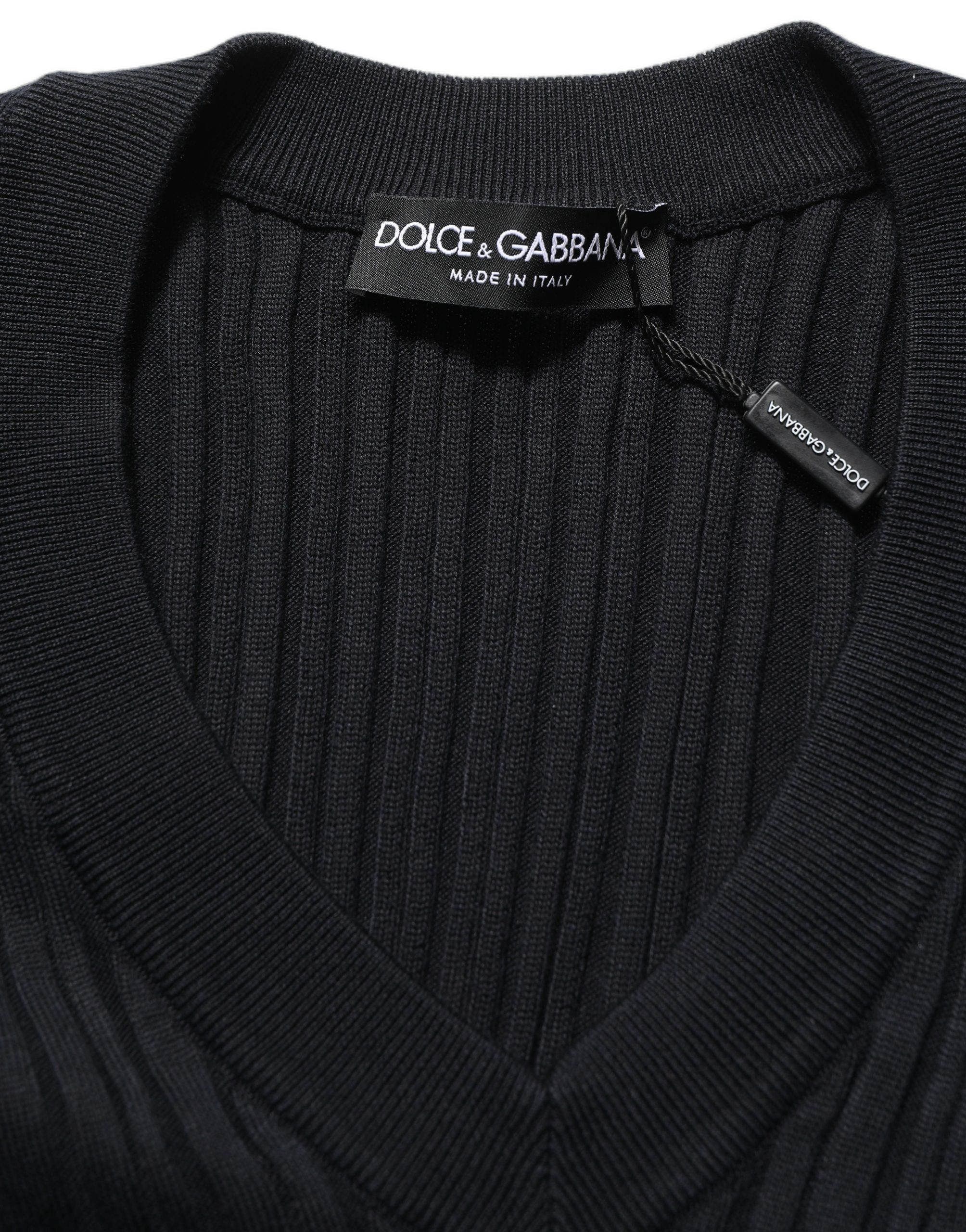 Dolce & Gabbana Black Silk Blend V-neck Pullover Men Sweater