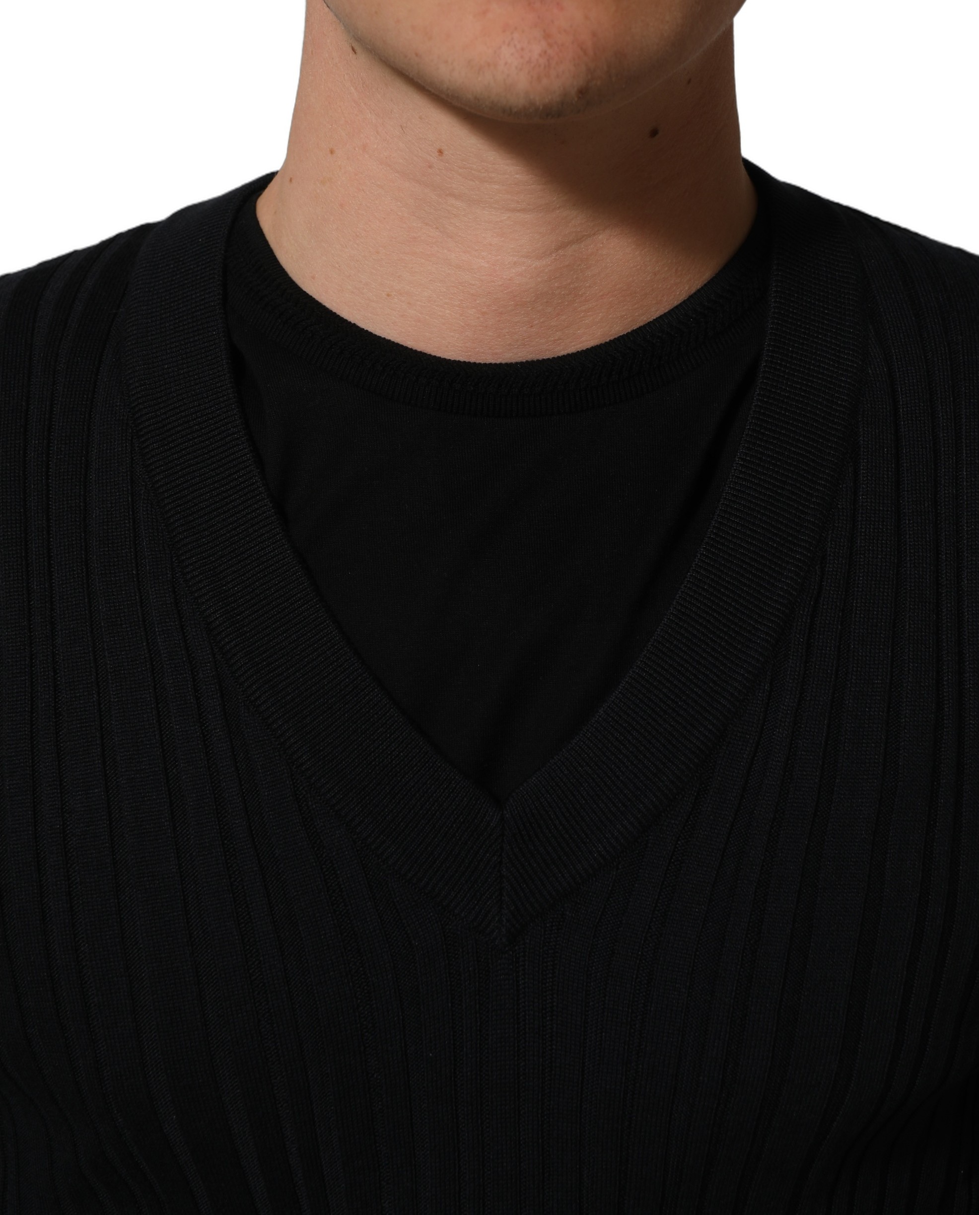 Dolce & Gabbana Black Silk Blend V-neck Pullover Men Sweater - Image 2