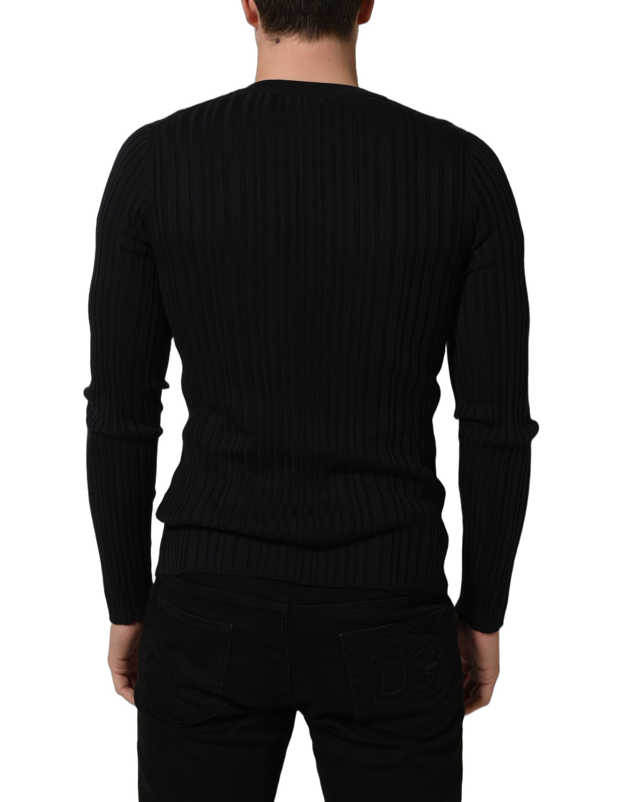 Dolce & Gabbana Black Silk Blend V-neck Pullover Men Sweater - Image 6