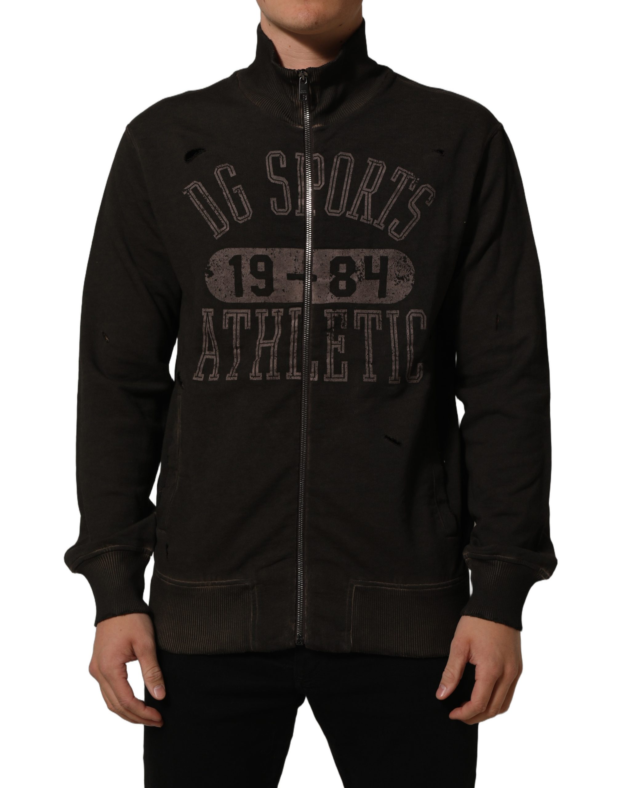 Dolce & Gabbana Brown Logo Print Full Zip Sweatshirt Sweater - Image 2