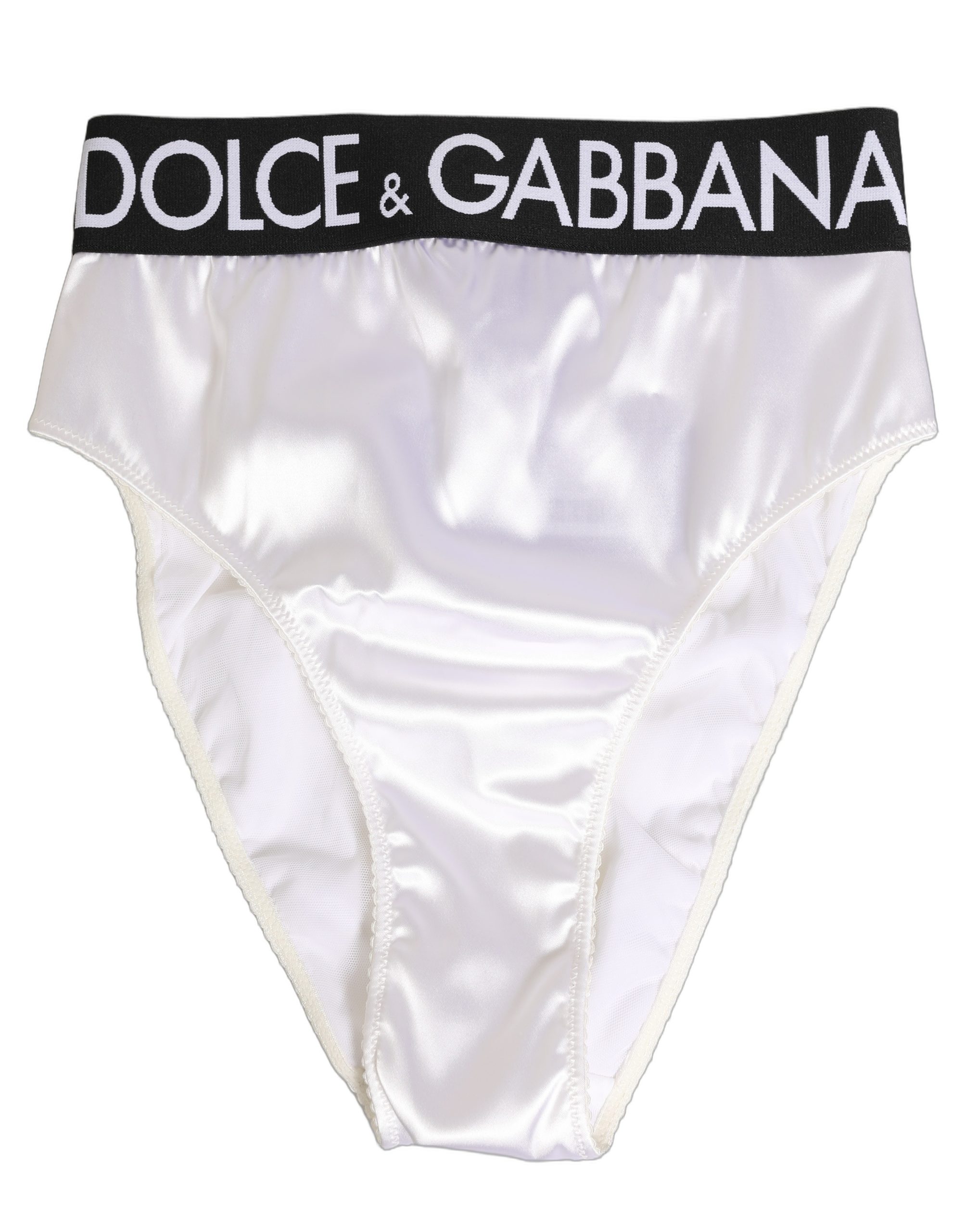 Dolce & Gabbana White Satin High-Waist Brief Logo Women Underwear - Image 4