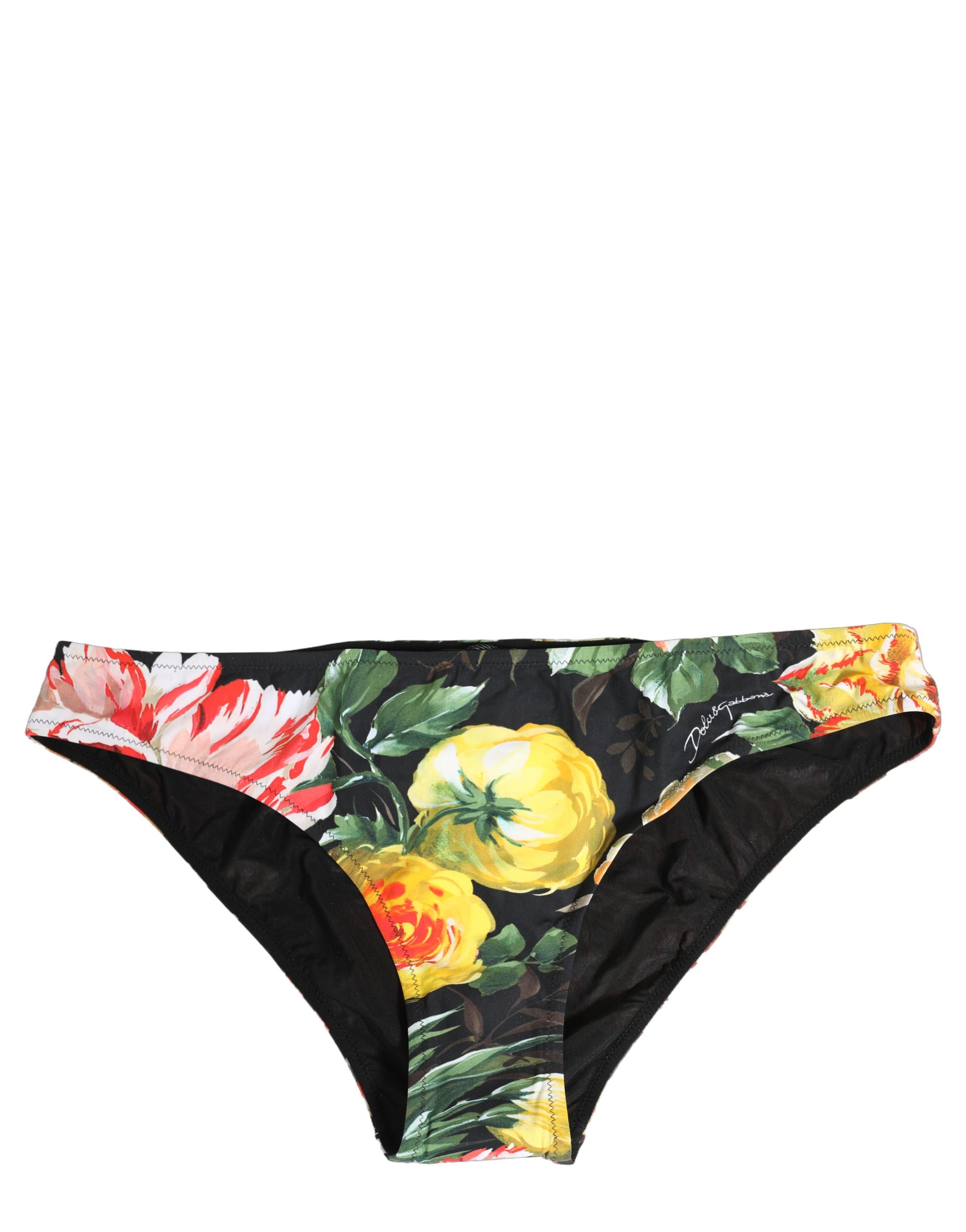 Dolce & Gabbana Black Nylon Floral Print Bikini Bottom Swimwear - Image 2