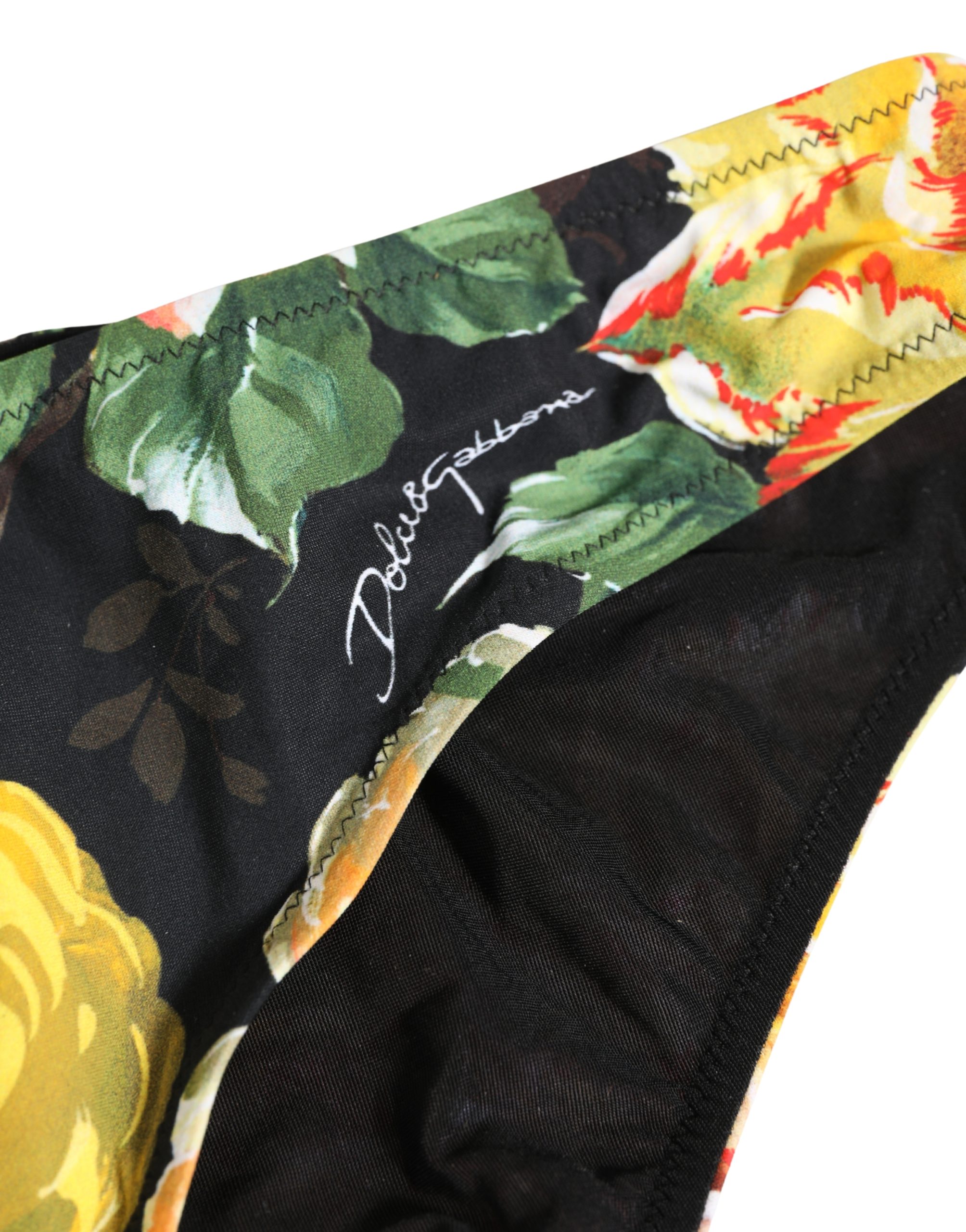 Dolce & Gabbana Black Nylon Floral Print Bikini Bottom Swimwear - Image 3