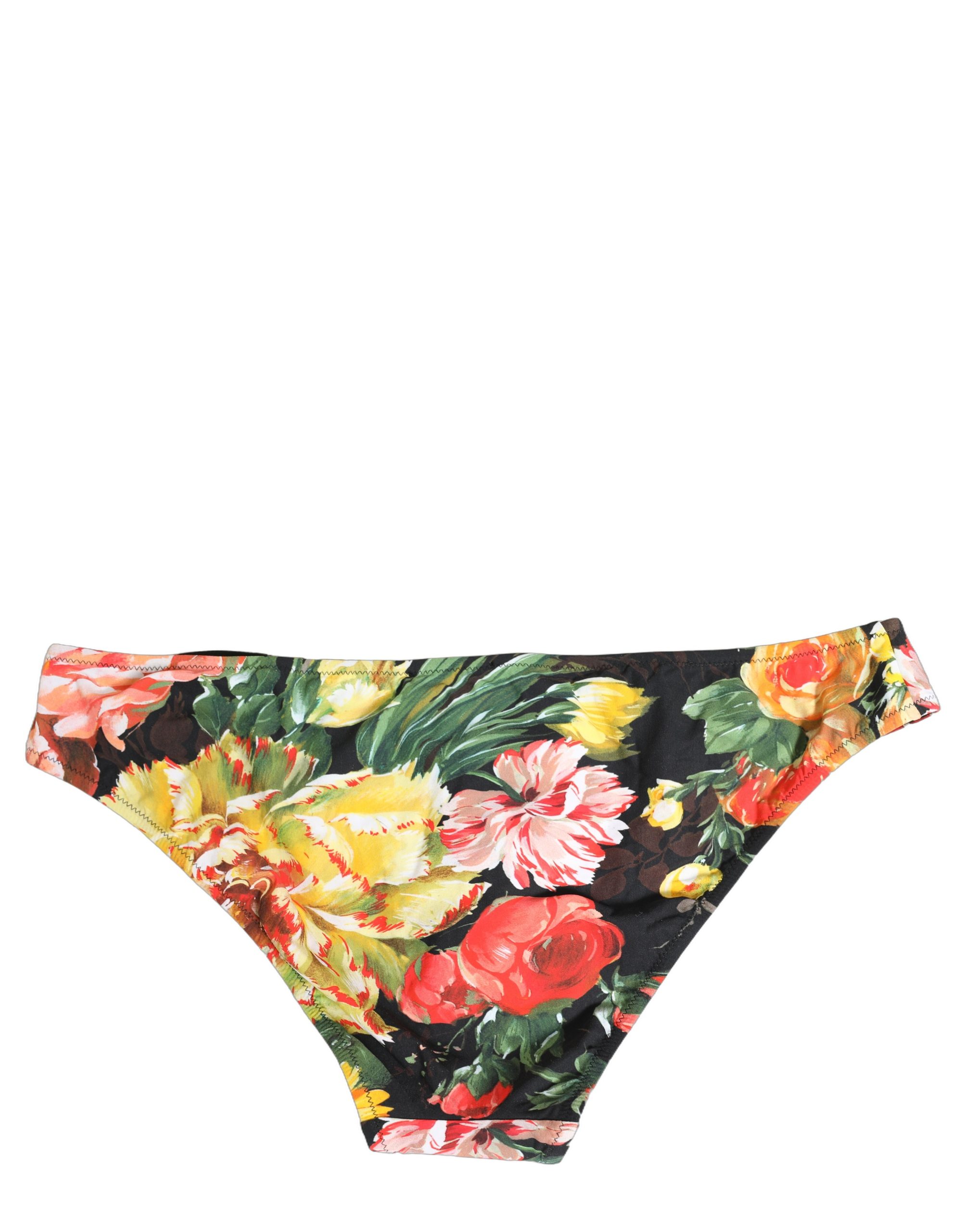 Dolce & Gabbana Black Nylon Floral Print Bikini Bottom Swimwear - Image 4