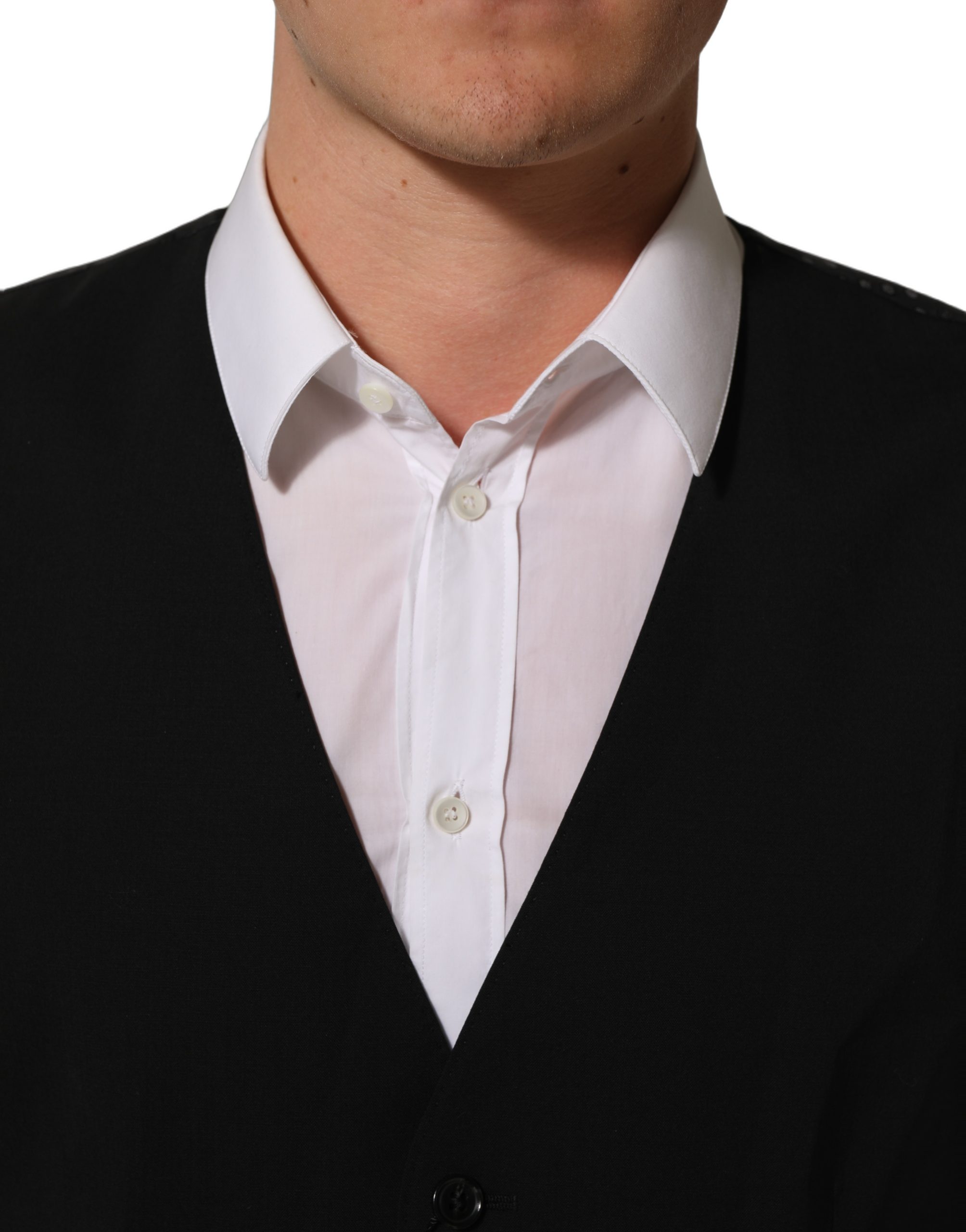 Dolce & Gabbana Black Wool Stretch Waistcoat Formal Dress Vest - Image 2