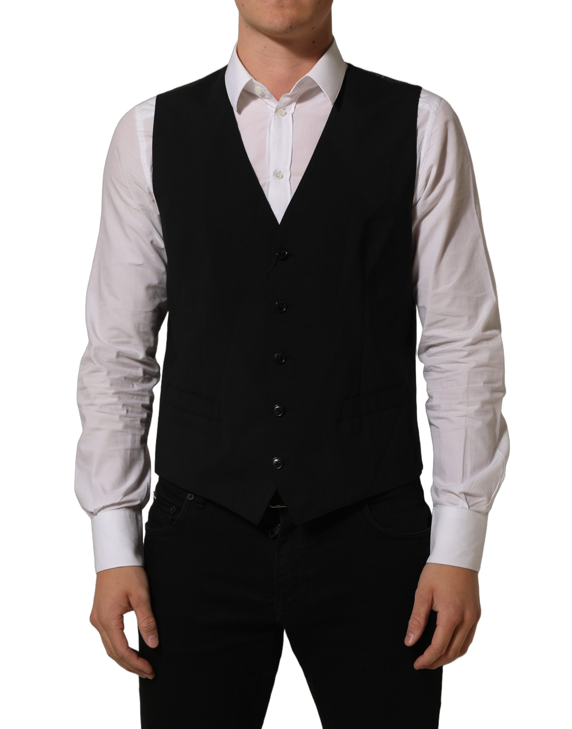 Dolce & Gabbana Black Wool Stretch Waistcoat Formal Dress Vest - Image 4