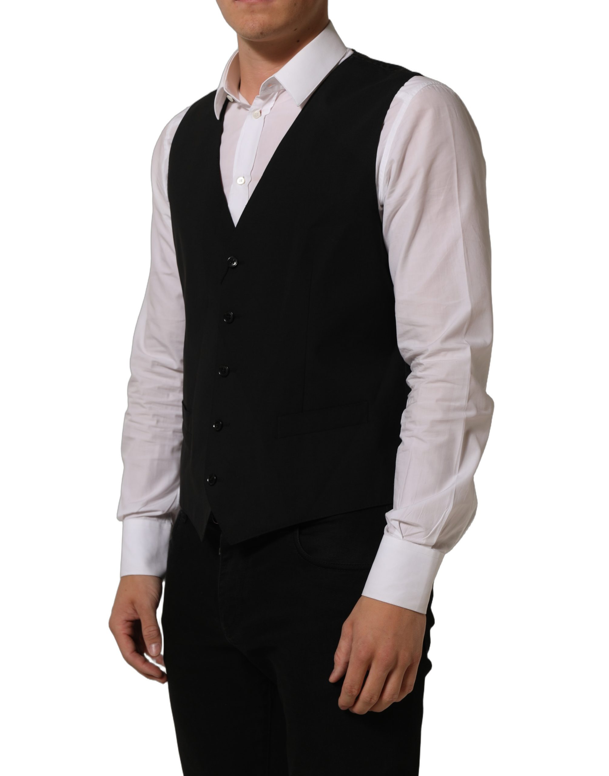 Dolce & Gabbana Black Wool Stretch Waistcoat Formal Dress Vest - Image 5