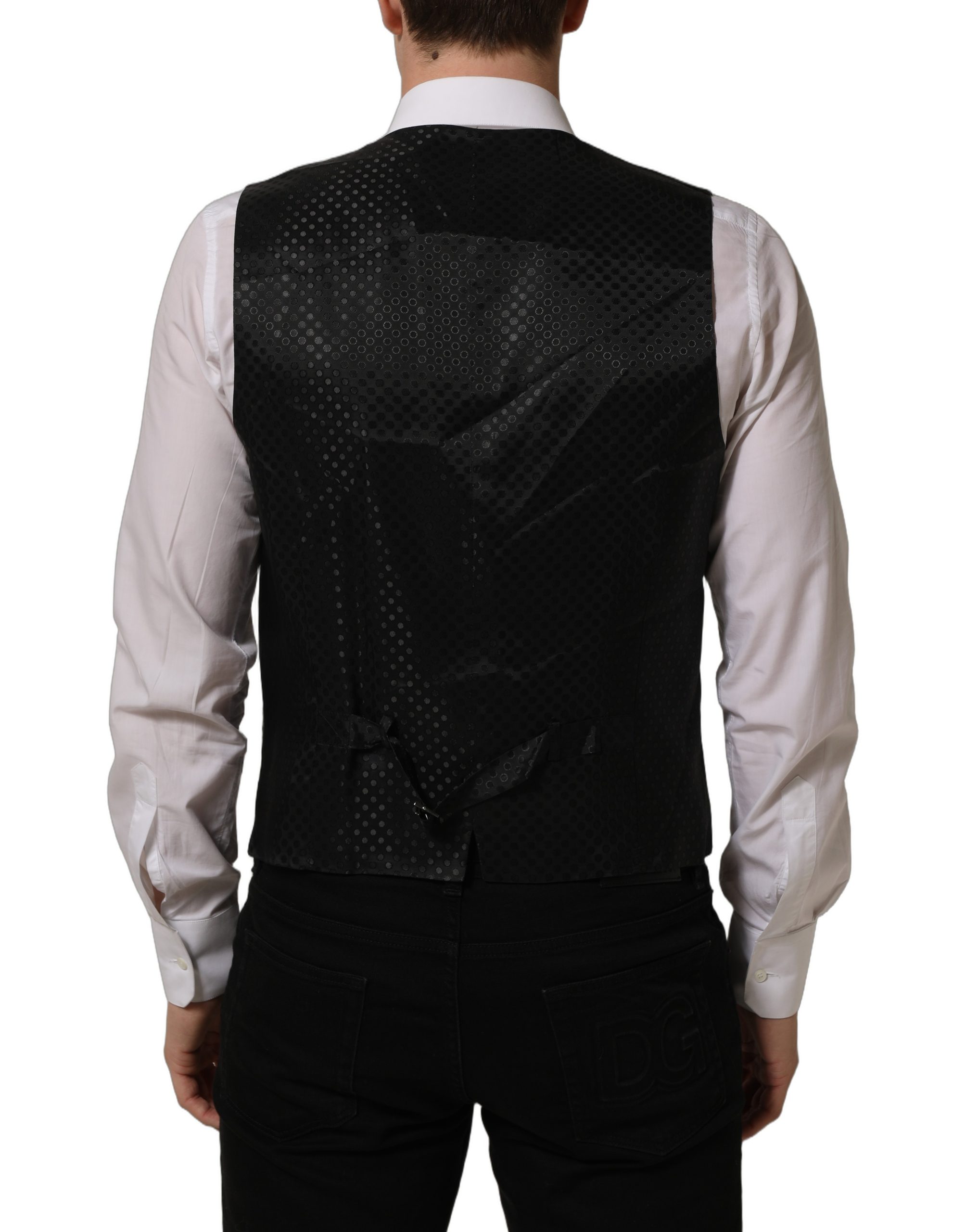Dolce & Gabbana Black Wool Stretch Waistcoat Formal Dress Vest - Image 6