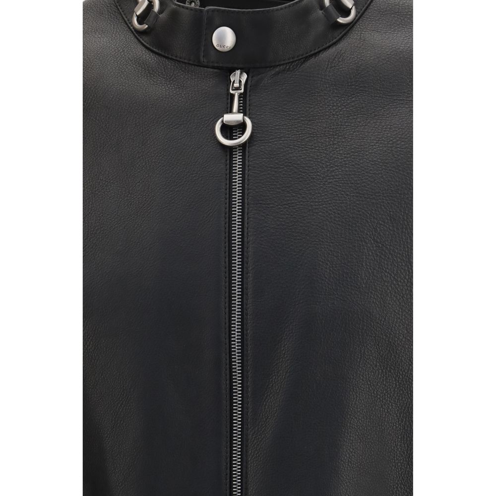 Gucci Black Calf Leather Bos Taurus Biker Jacket - Image 3