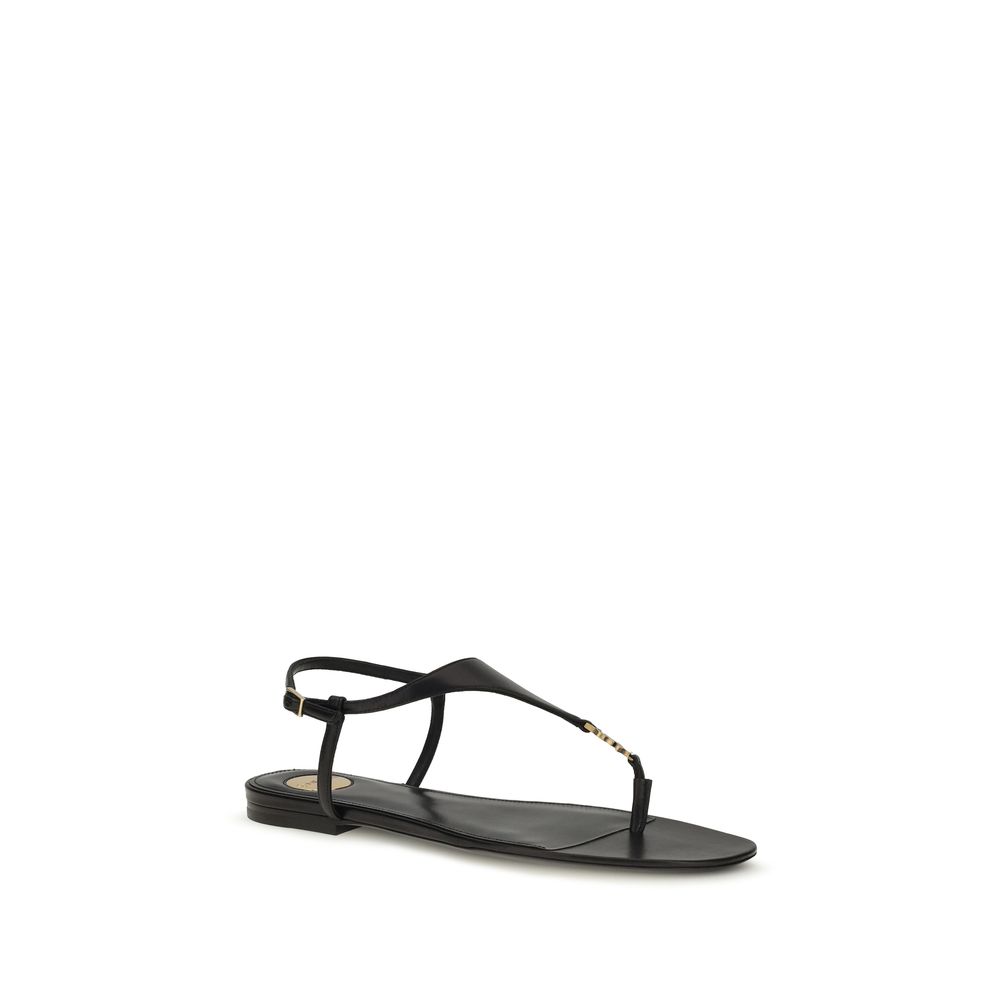 Saint Laurent Black Calf Leather Bos Taurus Flat Sandals - Image 2