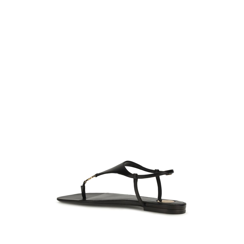 Saint Laurent Black Calf Leather Bos Taurus Flat Sandals - Image 3