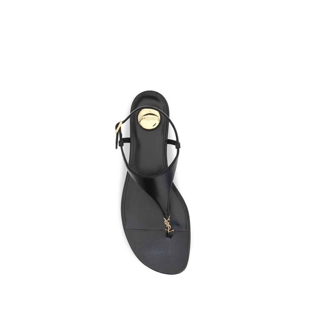 Saint Laurent Black Calf Leather Bos Taurus Flat Sandals - Image 4