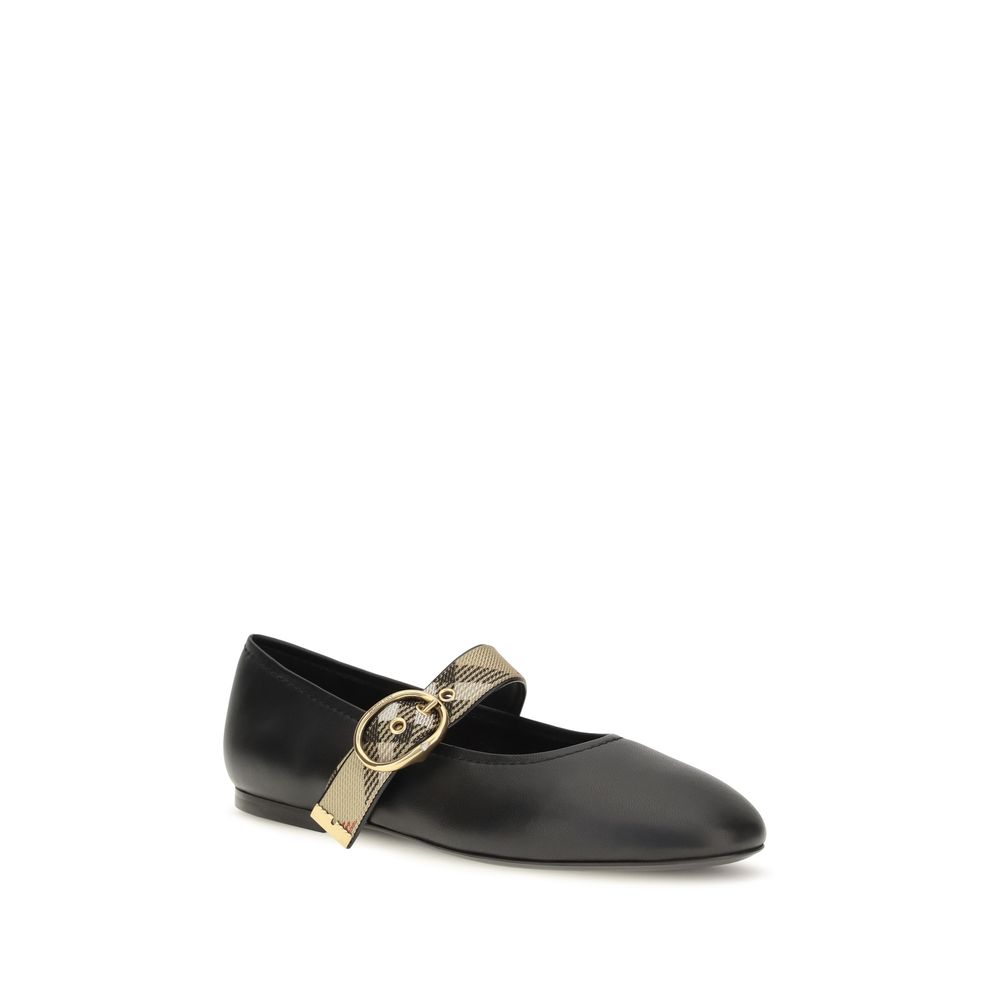 Burberry Black Calf Leather Bos Taurus Ballet Flats - Image 2